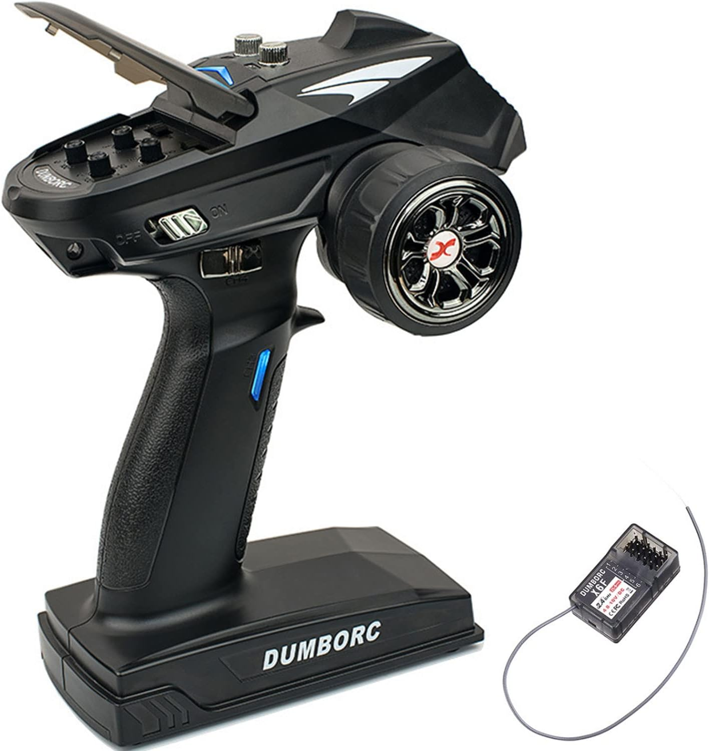 DUMBORC X6 2.4Ghz 6-Channel Remote Control Transmitter with P6F Receiver, Low Power Alarm and Runaway Protection, Radio Controller for Remote Control Car/Boat/Tank Mixed Mode