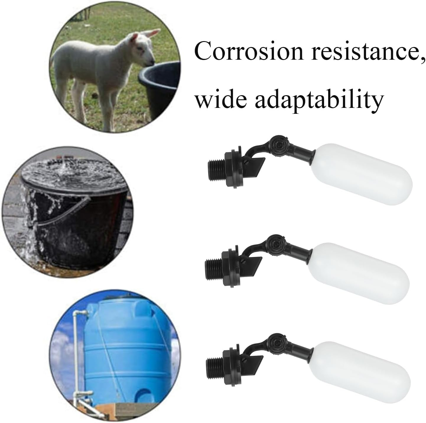 Xinghonyac 3 Pcs Float Valve Set, 1/2-Inch Water Supply Pipe Float Valve with Adjusting Arm Float Ball Valve for Swimming Pool, Aquarium, Automatic Waterer Bowl Tank Trough (Black)