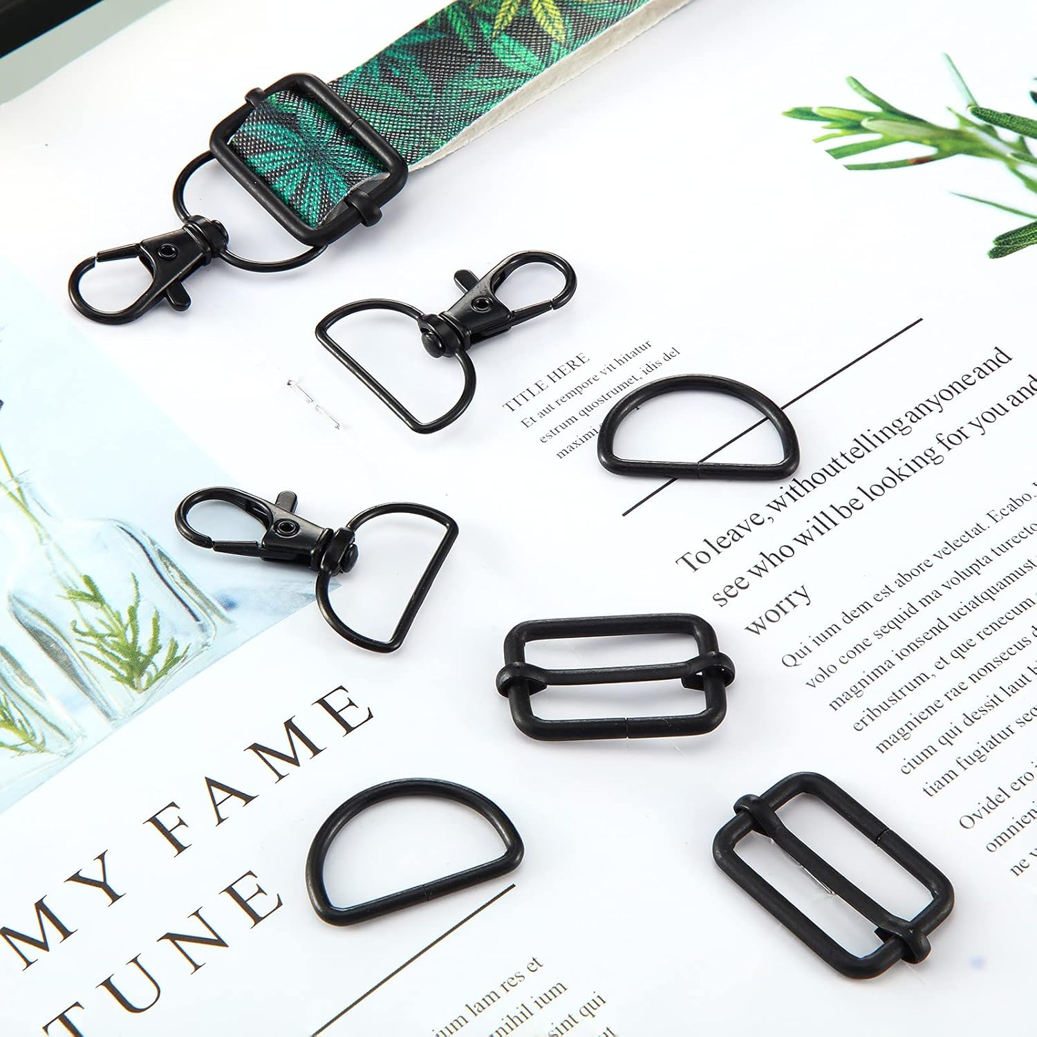 56 Pieces Keychain Hooks with D Rings Set Purse Hardware for Bag Making Lanyard Snap Hooks Metal Swivel Clasps with D Rings and Slide Buckle for Purses Keychain Lanyard Handbags, Black image number 6