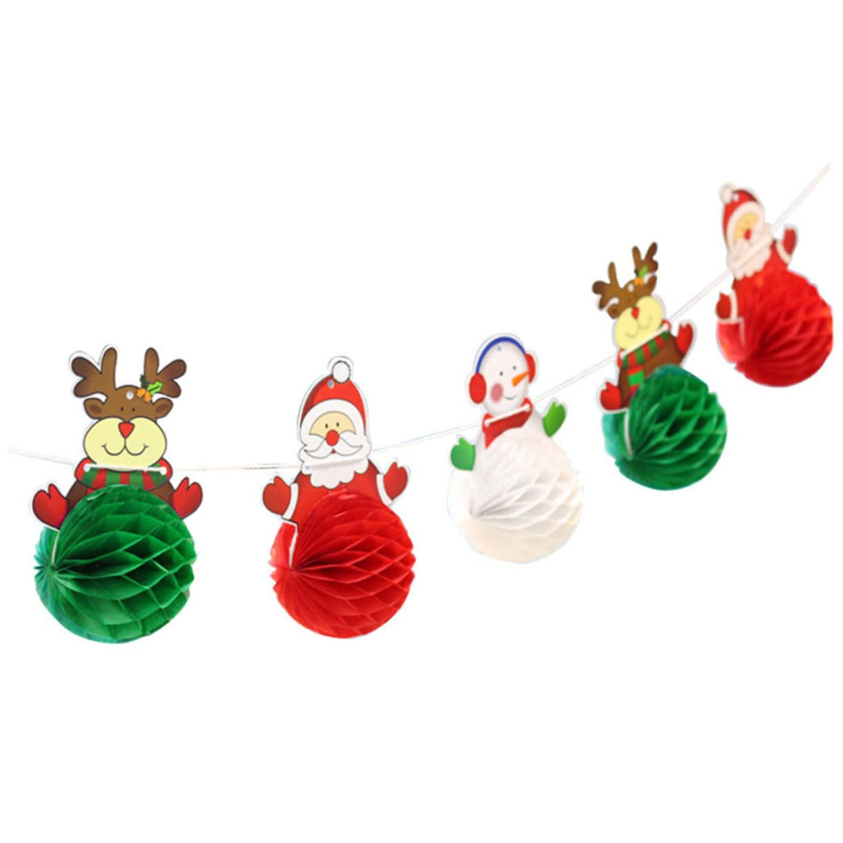 KOMBIUDA Christmas Decor Honeycomb Santa Elk Snowman Paper Banner Festive Party Decorations image number 3