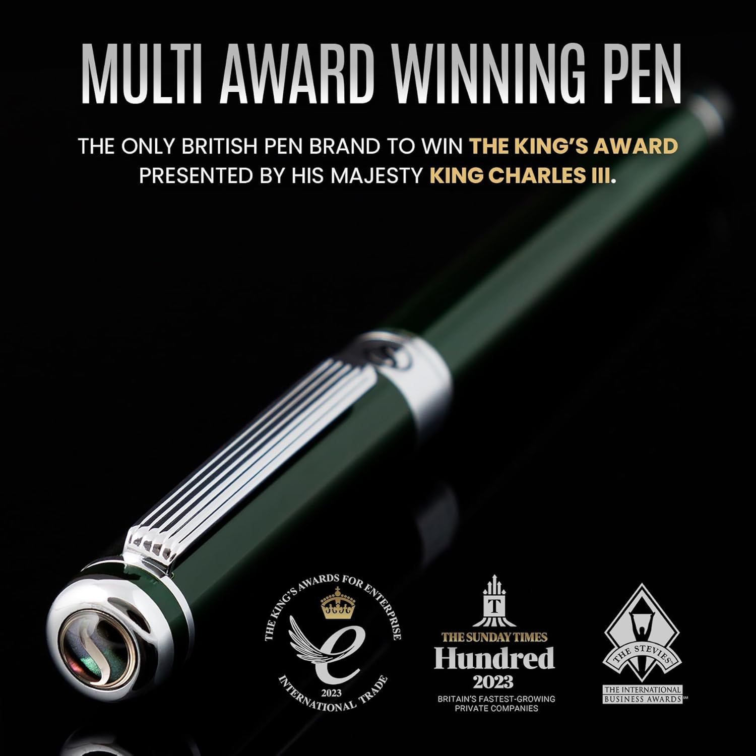 Scriveiner British Racing Green Rollerball - Stunning Luxury Pen with Chrome Finish, Schmidt Ink Refill, Best Roller Ball Pen Gift Set for Men & Women, Professional, Executive Office, Nice Pens image number 3
