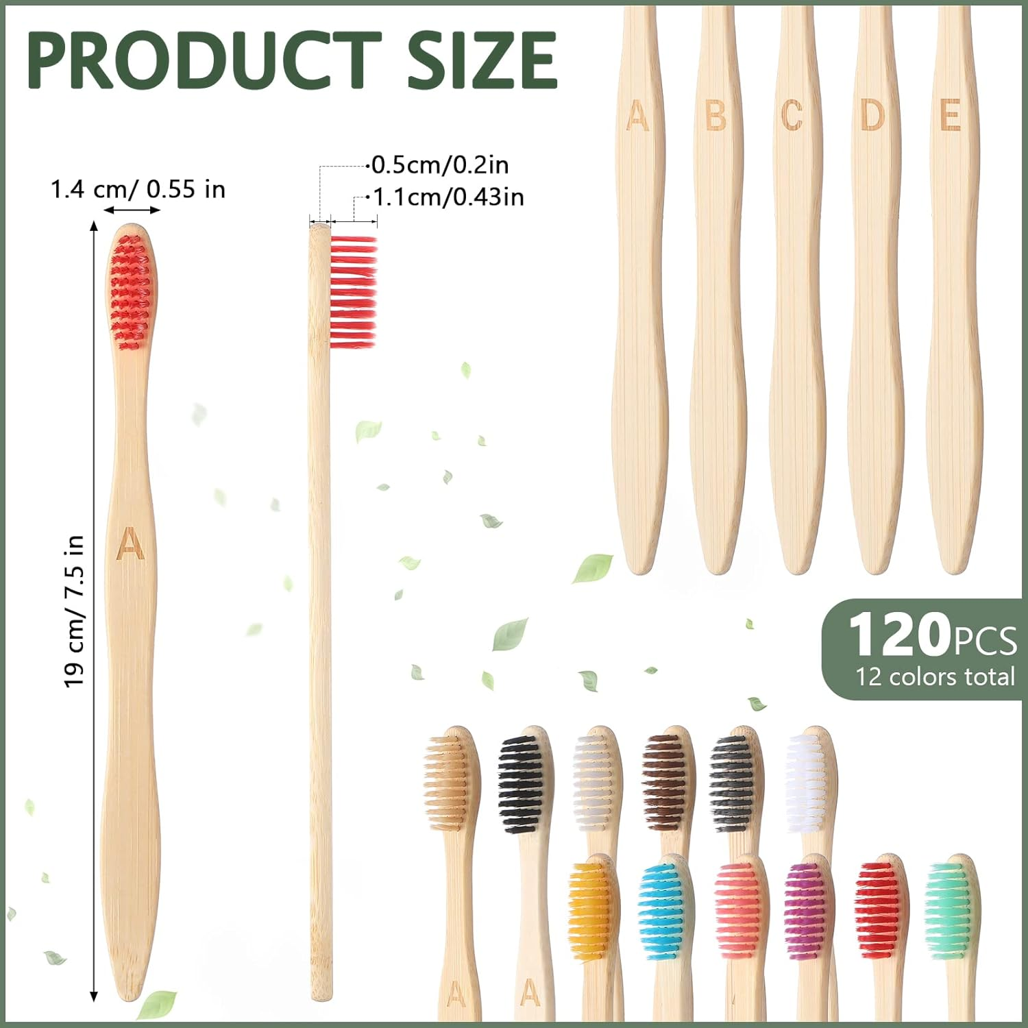 Sieral 120 Pcs 120 Pcs Bamboo Toothbrushes Bulk Soft Bristle Individually Wrapped Travel Toothbrush Eco Friendly Natural Wooden Tooth Brush for Kid Adult Home Travel Use, 7.5 Inch, 12 Colors (Letter) image number 3