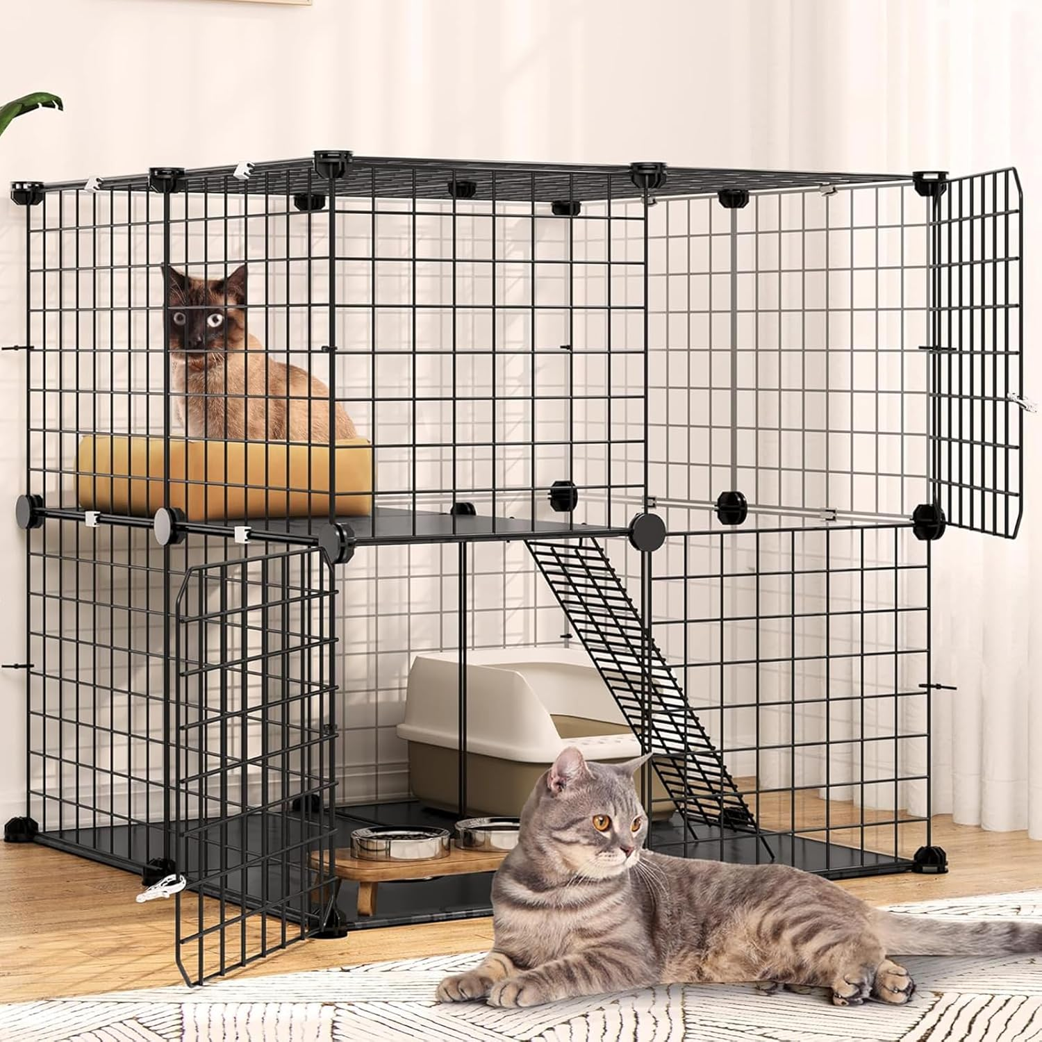 LIODUX DIY Cat Enclosure, Large Cat Cage, Indoor Cats Playpen Detachable Metal Wire Kennels, Pet Crate Large Exercise Place Ideal for 1-2 Cats, Small Animals (70 X 70 X 70CM) image number 4