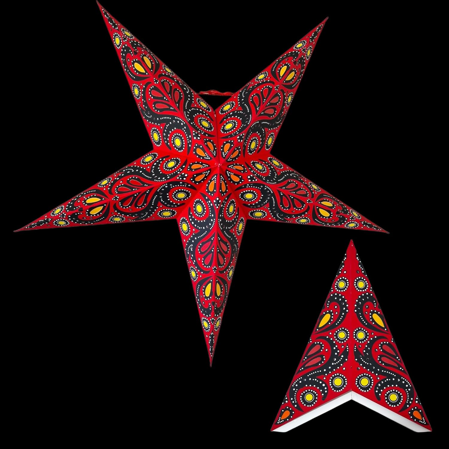 YEPSIO Lantern Lampshade Paper Star Light Shades Large 60Cm Hanging Decorations for Christmas Wedding Home Decoration Birthday Party Foldable 5 Pointed Star (Red, Black, Yellow) - Black, Rust, Blue image number 2
