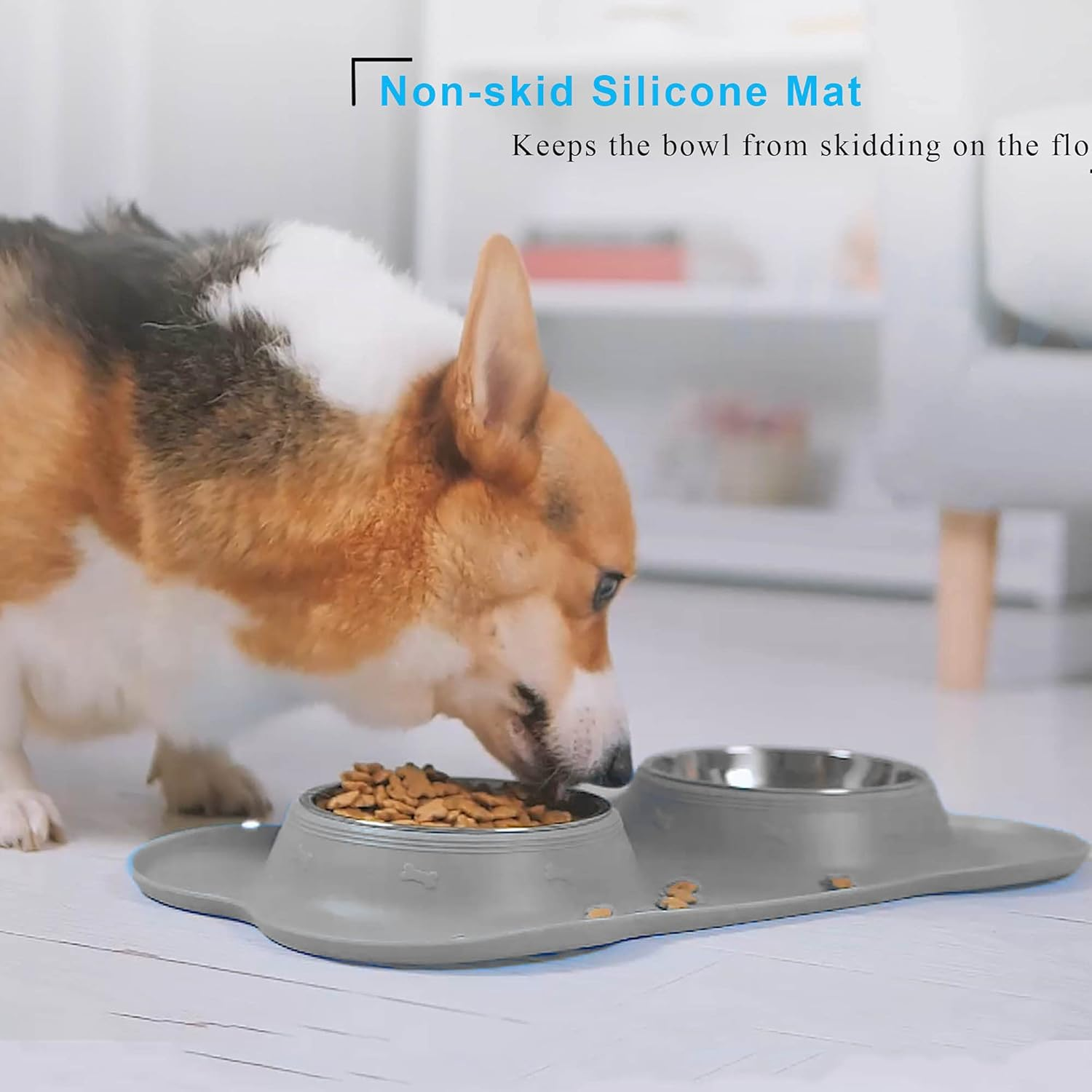 Dog Bowls Set Stainless Steel Double Dog Bowl with No-Spill No-Skid Silicone Mat, Pet Food and Water Bowls Feeder Bowls Puppy Bowl Dog Dishes for Small Medium Dogs Cats image number 6