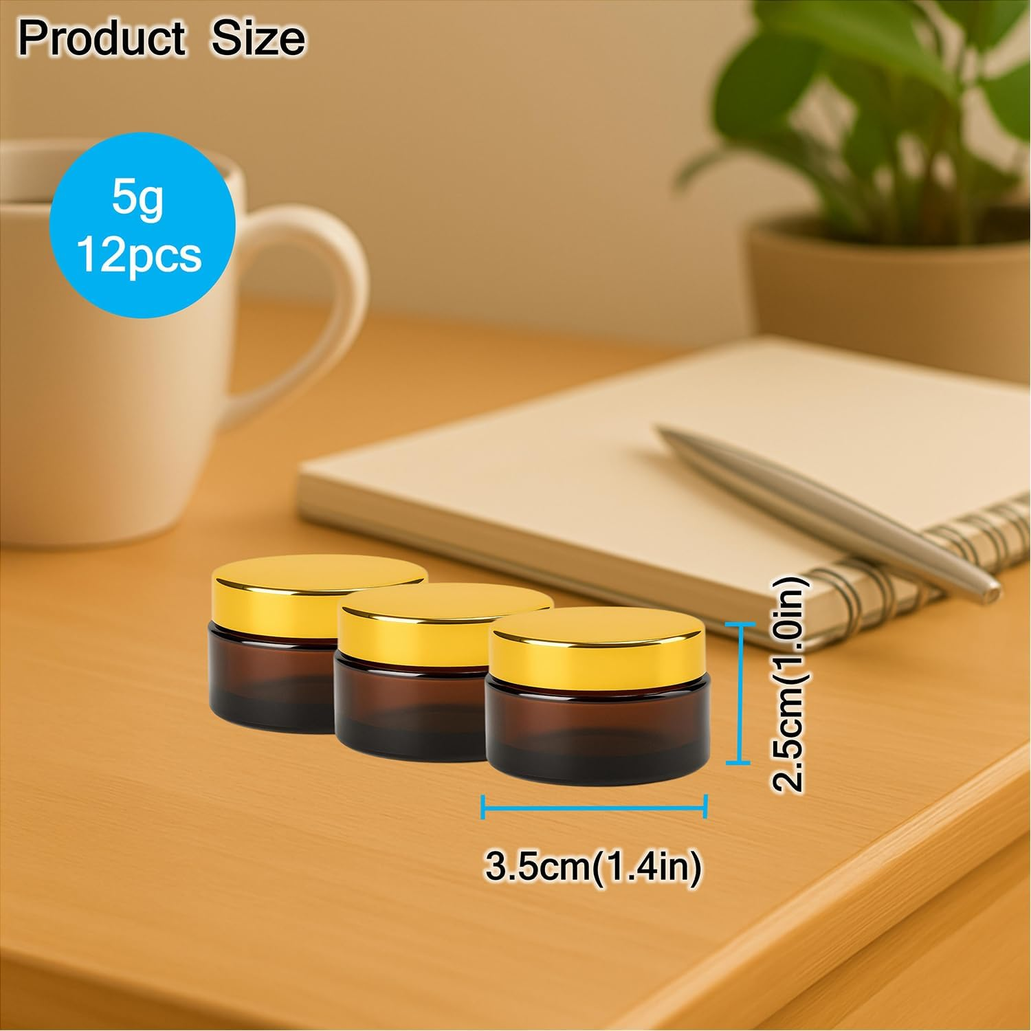 12 Packs 5Ml/0.17Oz Amber Glass Cream Jars with Golden Lids Small Cosmetic Containers Refillable Empty Jars Travel Sample Jars for Lip Balm, Salve, Ointment, Eye Cream, DIY Skincare image number 4