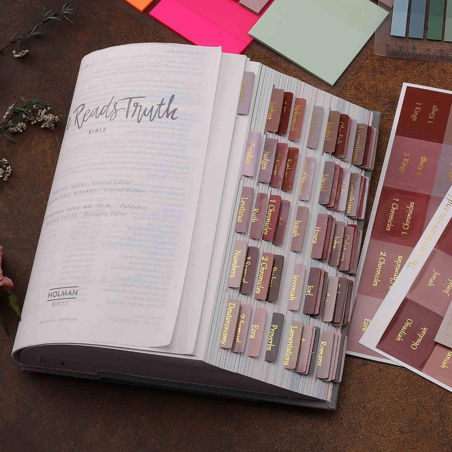 Laminated & Repostion Bible Tabs, Gold Foil Large Print Christian for Women and Men, Easy to Read and Apply Bible Journaling Tabs