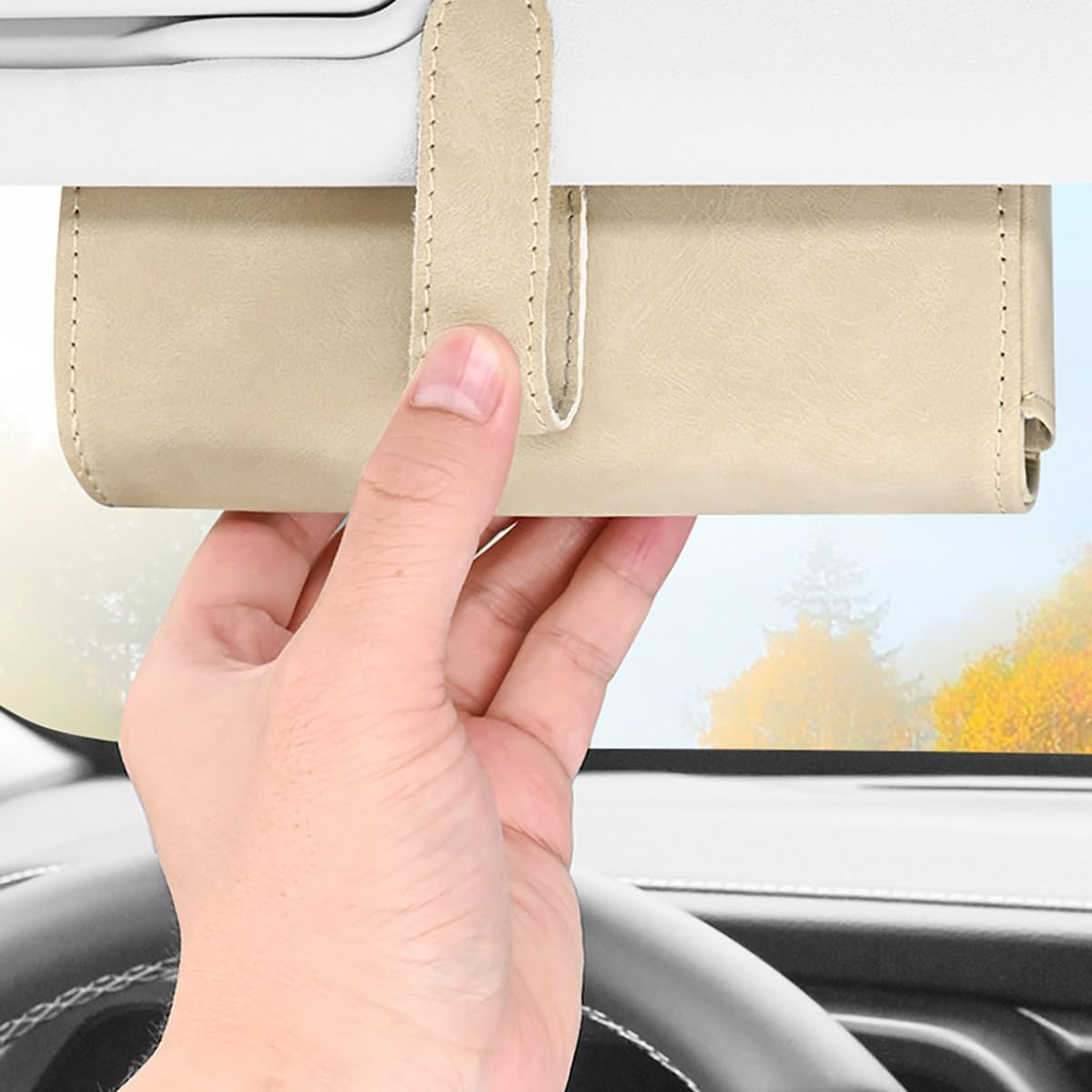 AIMALL Car Visor Eyeglasses Holder, Safety Sunglasses Clip, Easy Clip Design, Non-Slip Grip to Prevent Scratches, Size: 6.5" X 1.77" X 2.75" - Brown image number 1