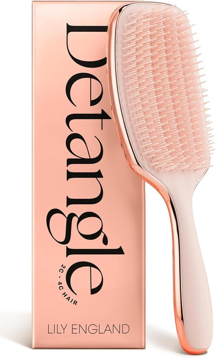 Lily England Detangling & Styling Brush - Pain-Free Brush for Curly Wet & Dry Hair with Flexible Bristles - Easy to Hold Rose Gold Brush for Women'S 3C to 4C Curls