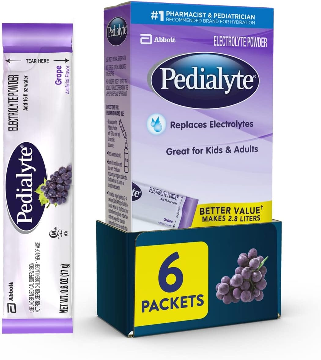 Pedialyte Electrolyte Powder, Electrolyte Drink, Grape, Powder Sticks, .6 Oz Packets (Pack of 6) image number 3