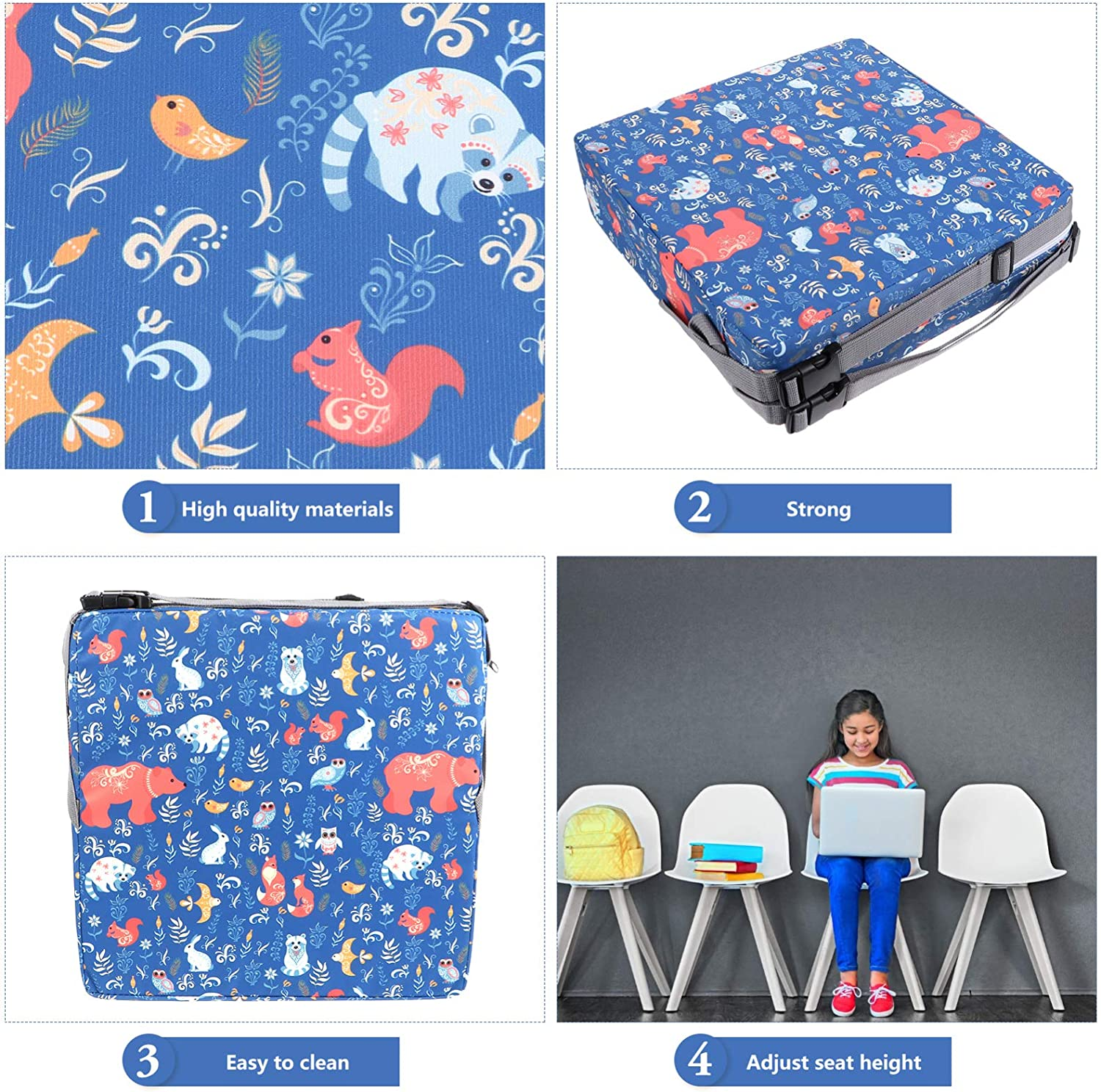 TOYANDONA Blue Toddler Booster Seat for Dining Table Children Double Straps Washable Portable Booster Seat Dining Table Increasing Cushion for Baby Kids image number 3