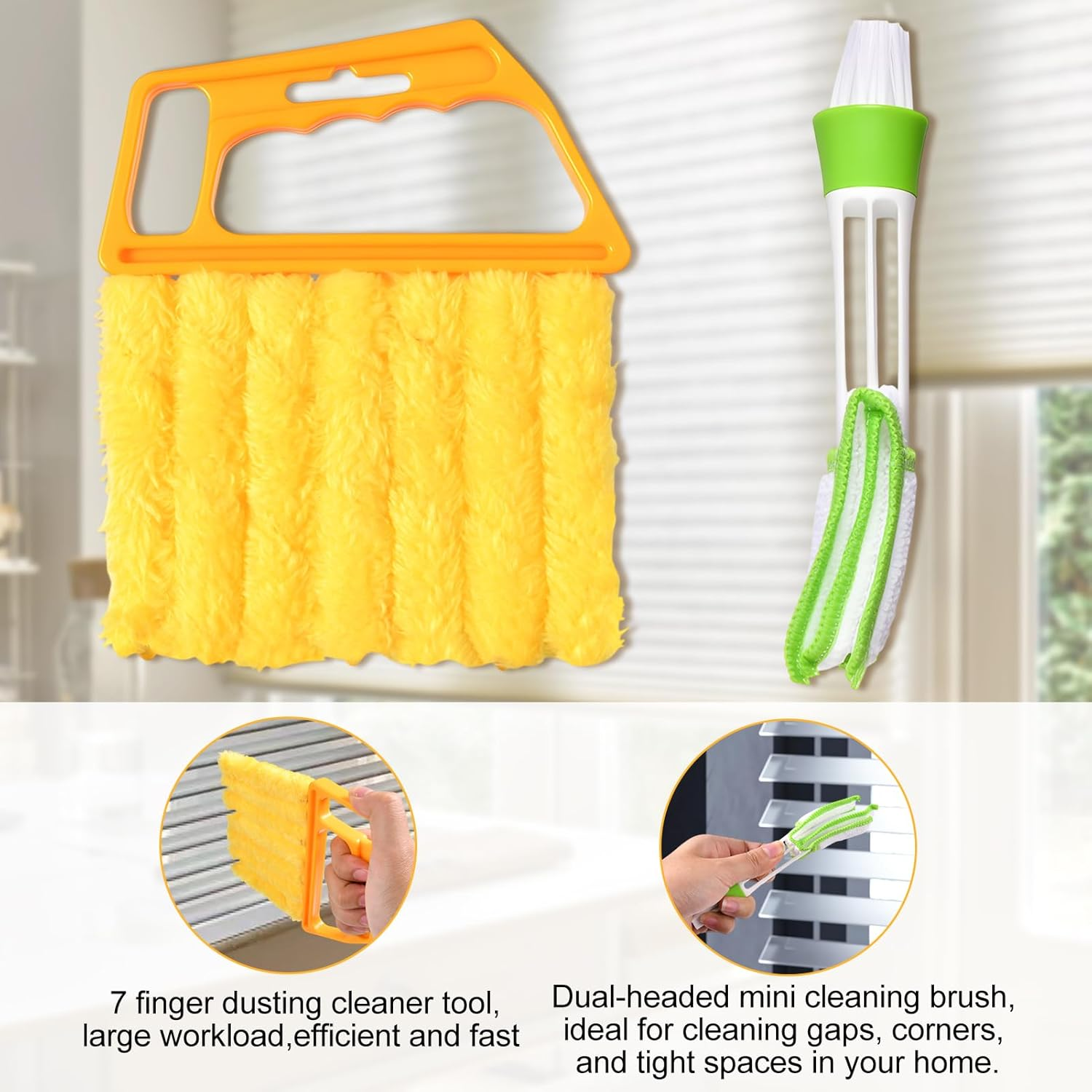 LEONTOOL 8 Pcs Window Venetian Blind Cleaner Duster Tool, Washable 7 Fingers Dusting Cleaners and Air Vent Cleaner, Shutter Cleaners Brush,Blinds Air Conditioner Fan Duster Dirt Housekeeping Tool image number 2