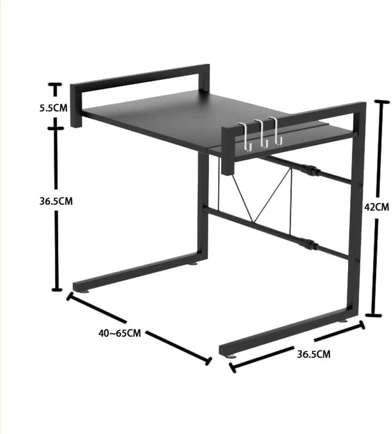 QNA Multifunctional Microwave Shelf, U Shape 2 Tier Oven Stand, Kitchen Storage & Organisation, Countertop Organizer with Adjustable Width (Black) - Black image number 2