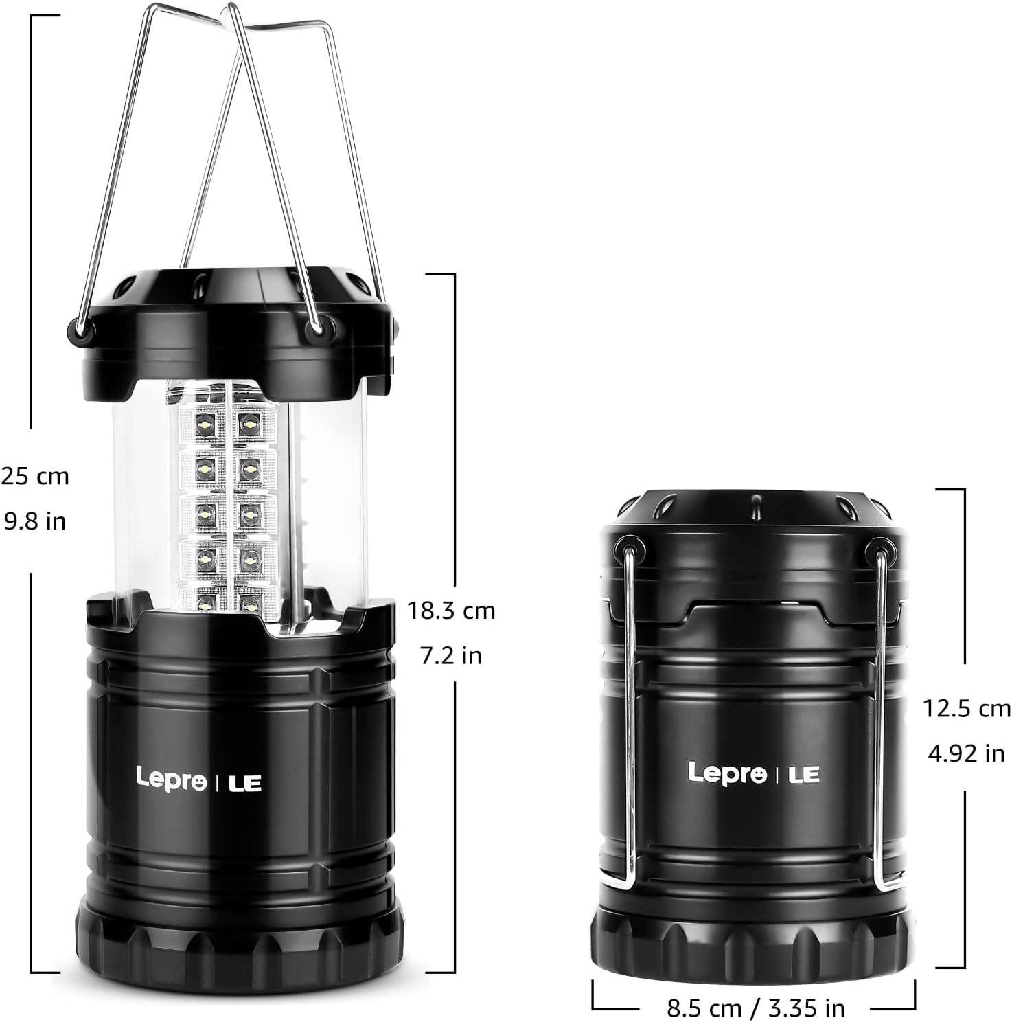 Lepro Camping Lights, Collapsible Camping Lantern Battery Powered, Portable Camping Light for Tents, AA Battery Operated, Battery Lanterns for Power Cuts, Emergency Lighting, Fishing, Pack of 2 image number 2