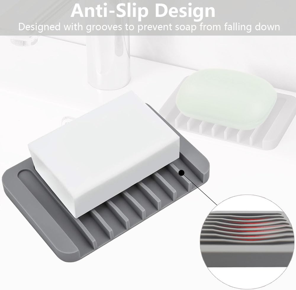 Vekol Self Draining Soap Dishes 2PCS Silicone Soap Holder Waterfall Drainer Soap Saver, Sponge Holder, Dish Soap Tray for Shower, Bathroom, Kitchen, Bath Tub, Razor (White+White) - Camo+Camo image number 6