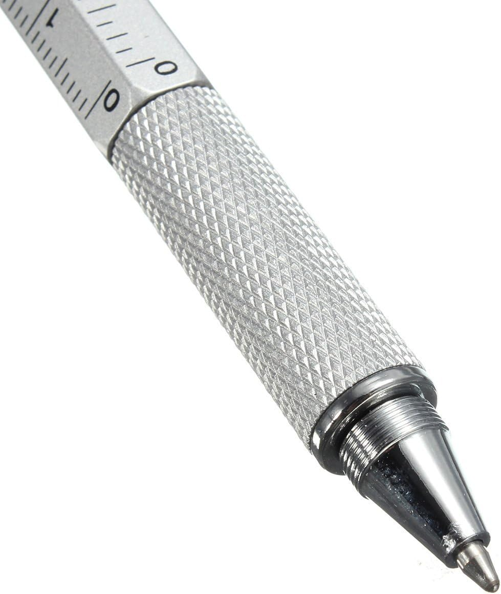6 in 1 Tech Tool Pen with Ruler, Ballpoint Pen, Levelgauge, Stylus and 2 Screwdriver, Sturdy Aluminum Multifunction Tools Pen for Smartphones and Tablets (Silver) image number 5