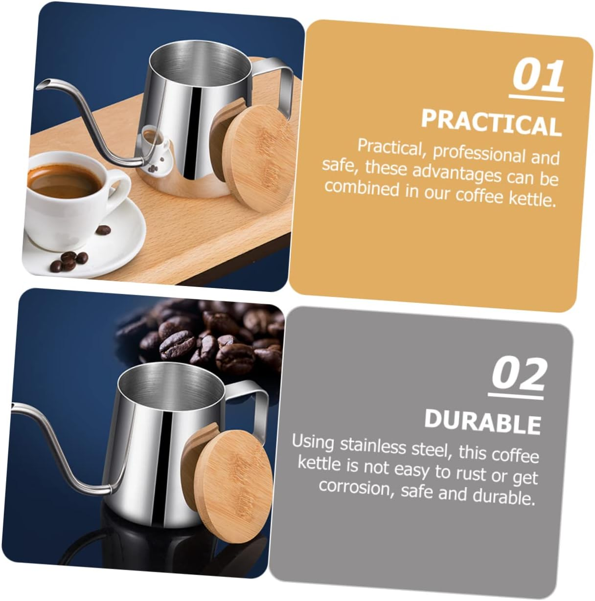 NOLITOY Hand Brew Coffee Maker Portable Stainless Steel Kettle Narrow Spout Carafe for Tea image number 6