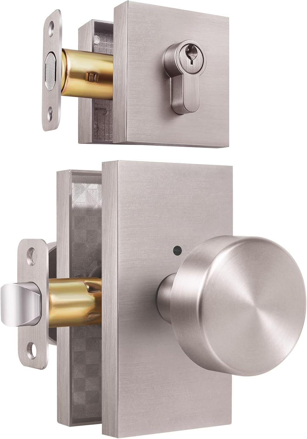 HIEMEY Brushed Nickel Door Knob with Deadbolt, Single Cylinder Deadbolt and Door Knob Set