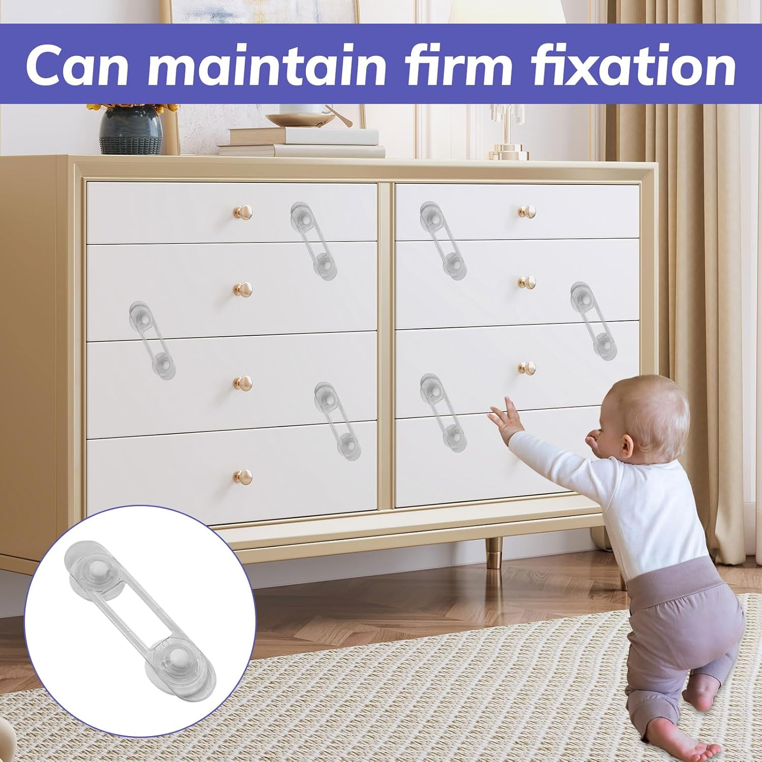 Child Locks for Cabinets and Drawers, 10Pcs Child Safety Locks, Baby Proof Cupboard Locks, Baby Proofing Latches to Drawer Door Fridge, No Drilling Adjustable Strap with 3M Adhesive Pads image number 2