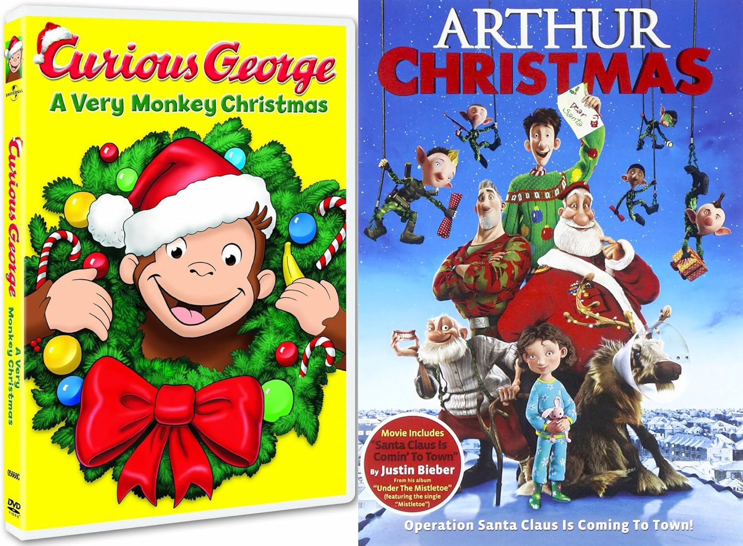 Curious George DVD & Arthur Christmas Operation Santa Clause Holiday Movie Set