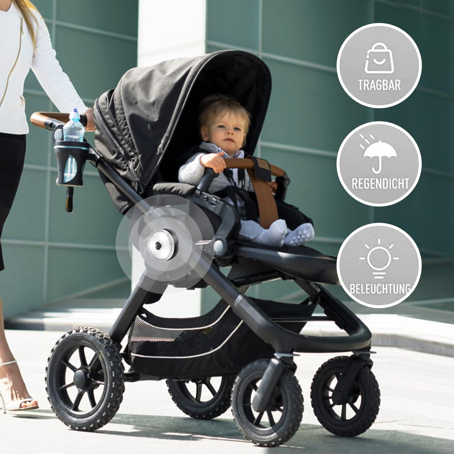 Pack of 2 Pushchair Lights, Aicharynic LED Pram Lights with 3 Light Effects, LED Reflectors for Pushchairs, USB Rechargeable, Waterproof, Flashing Light for All Prams, Pushchairs Accessories image number 5