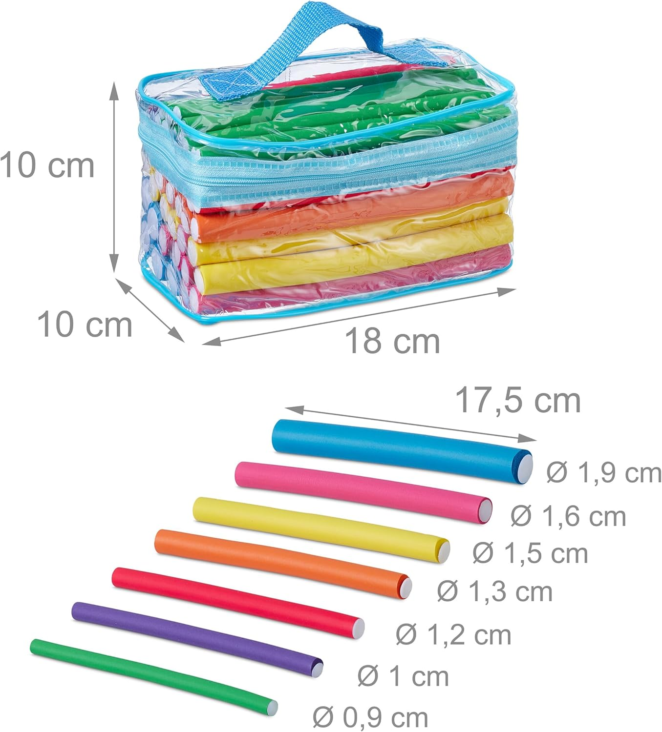 Relaxdays Hair Rollers, Set of 48 Papilots with Bag, Papilot Rollers, Curls without Heat, Long & Short Hair, Colourful image number 5