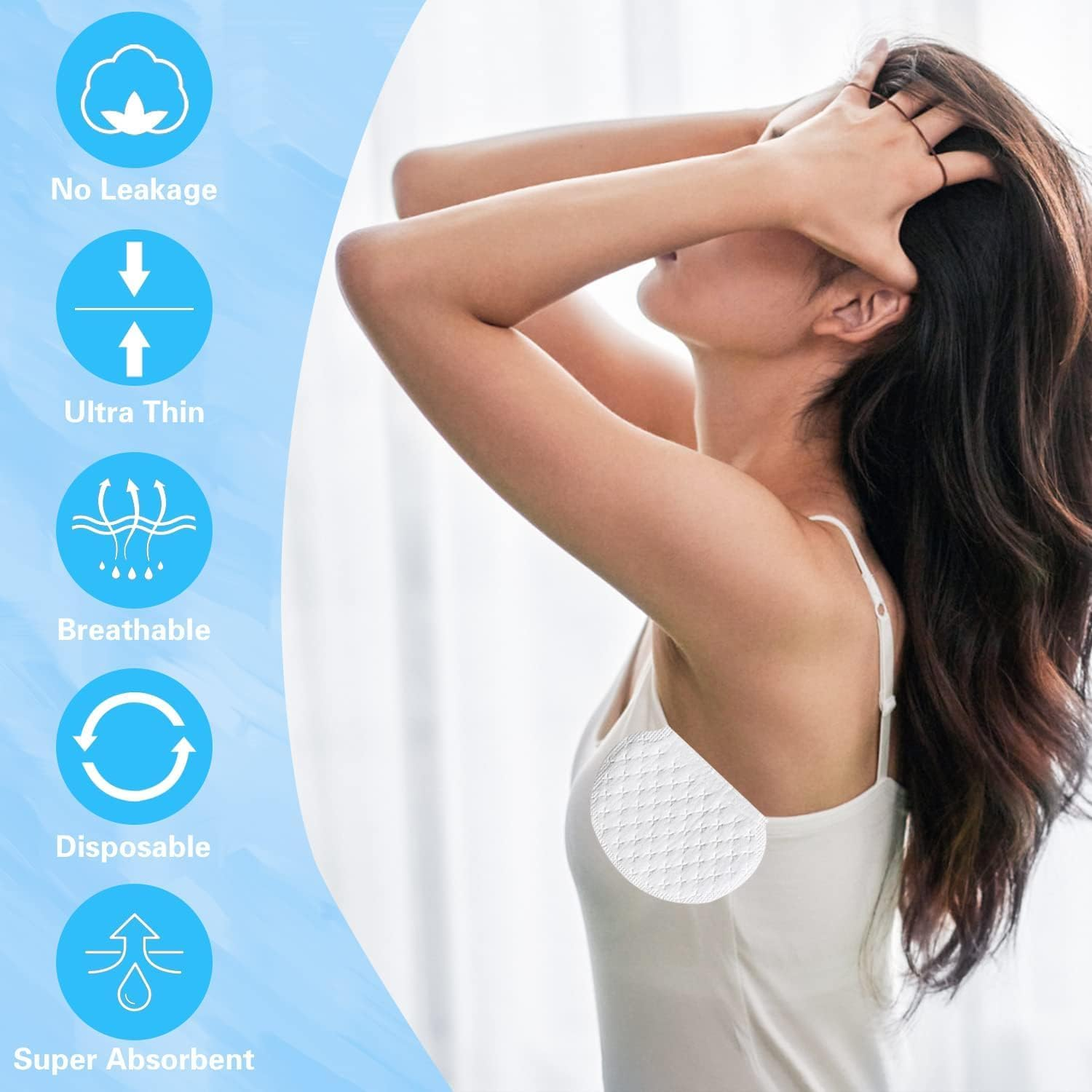 100 Pcs Underarm Sweat Pads, Self Adhesive Armpit Sweat Pads Shields Pads Disposable Sweat Absorbing Pads Perspiration Pads Sweat Patches Sweat Block for Women and Men image number 1