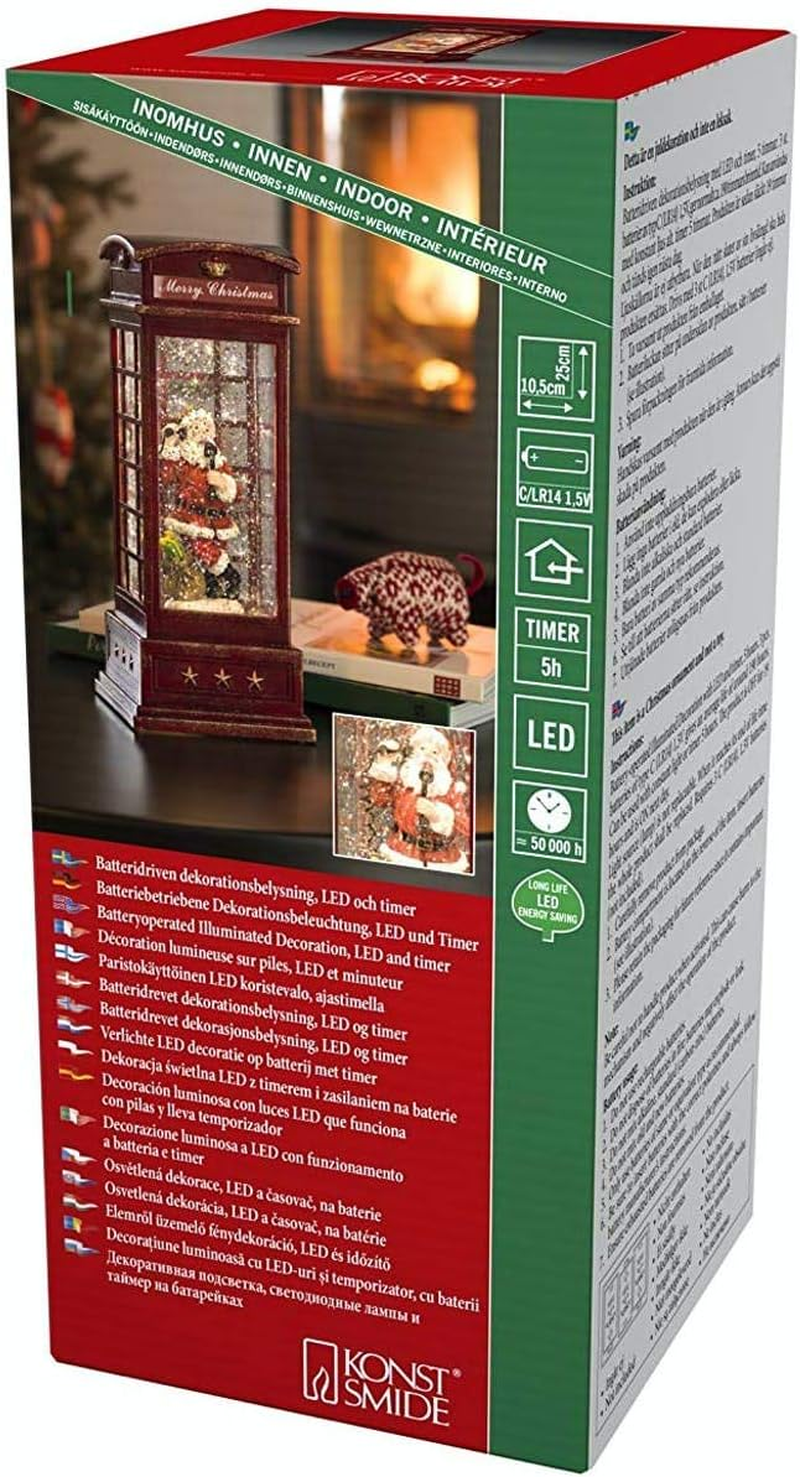 Konstsmide Lantern : Santa in Red Telephone Box, Water Filled : Battery Operated & Timer : 4363-550 image number 2