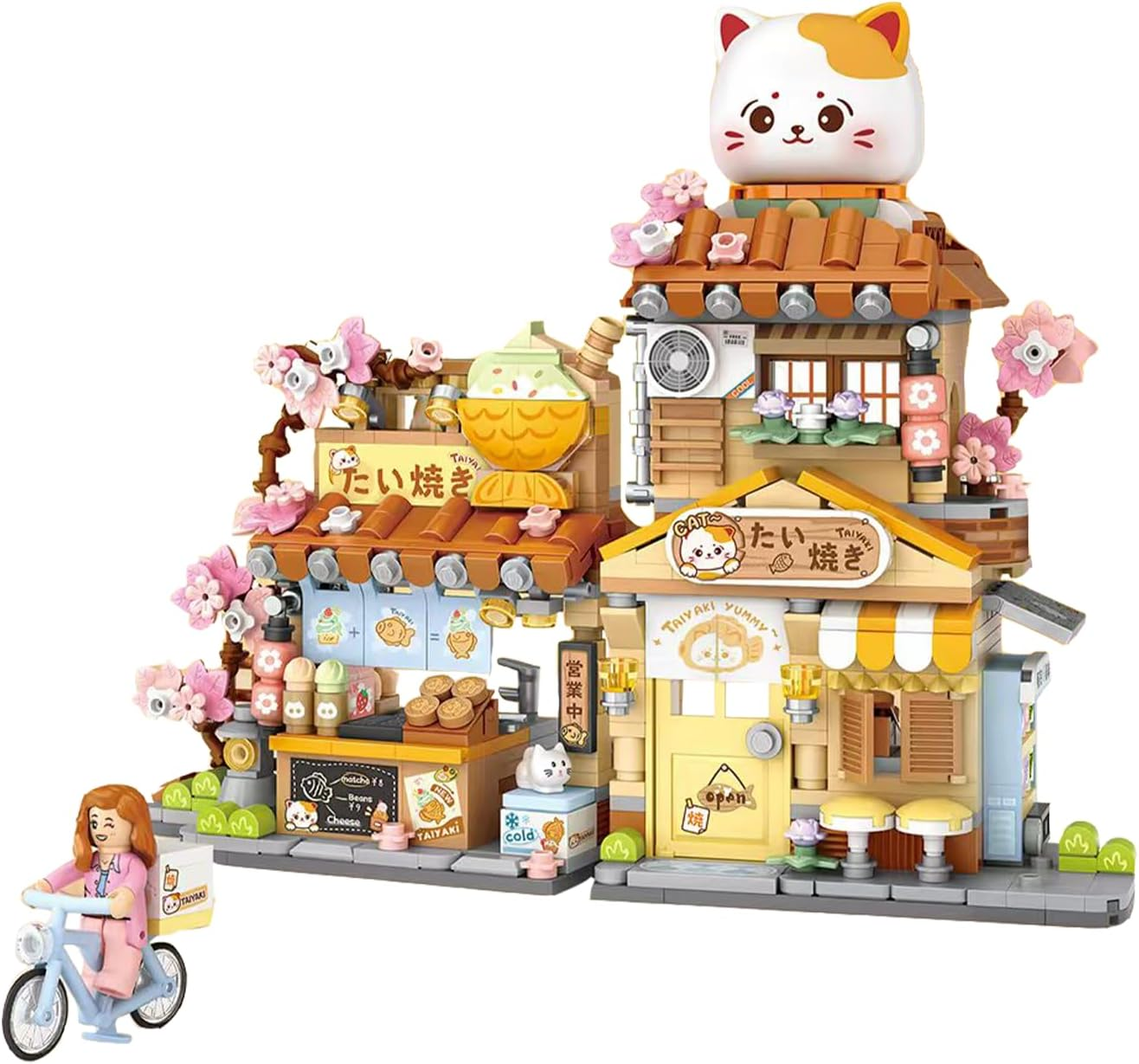 Mini Street Building Set &ndash; Taiyaki Dessert Shop Micro Bricks Japanese Architecture Kit for Adults Teens, Sakura Shop Diorama Toy for Collectors & Cat Lovers image number 4