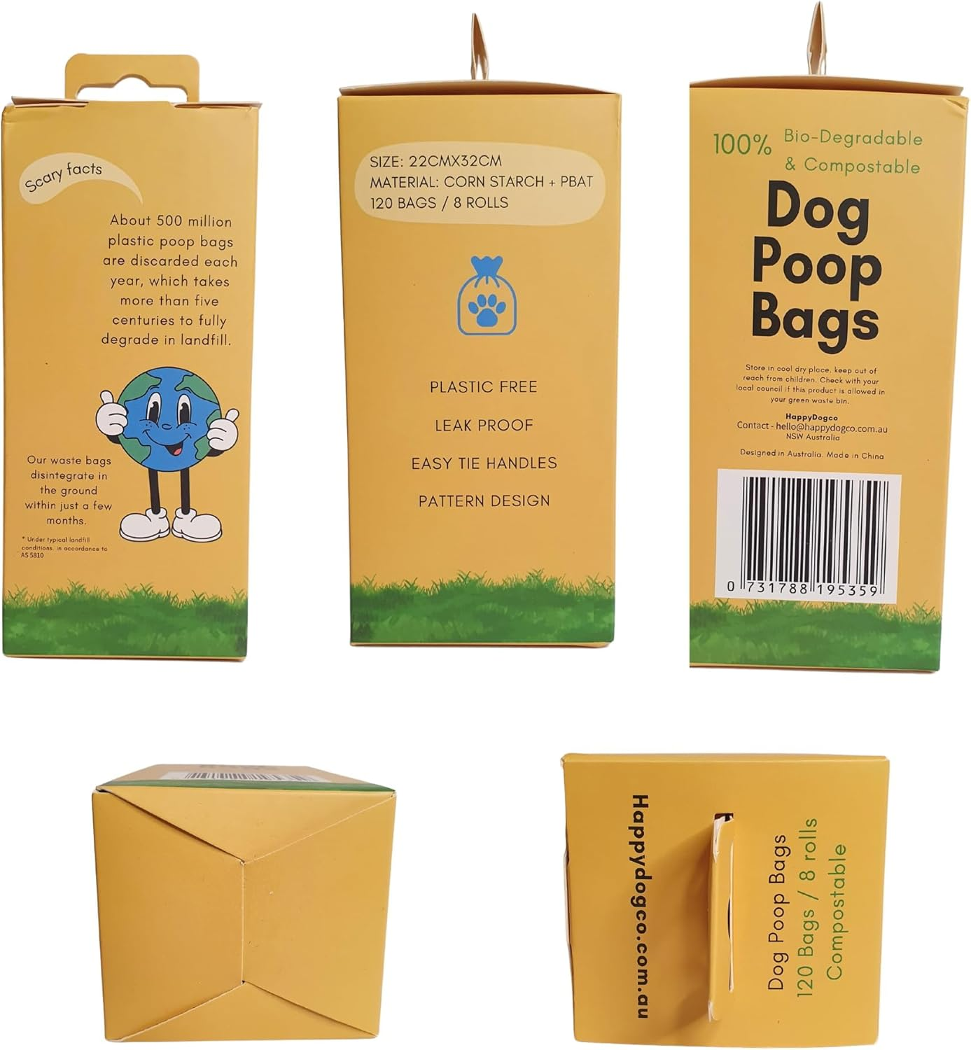 Dog Poo Bags Biodegradable Large Poop Bags with Tie Handle, Leak-Proof 8 Rolls 120 Bags 32X22Cm Unscented Extra Thick image number 1