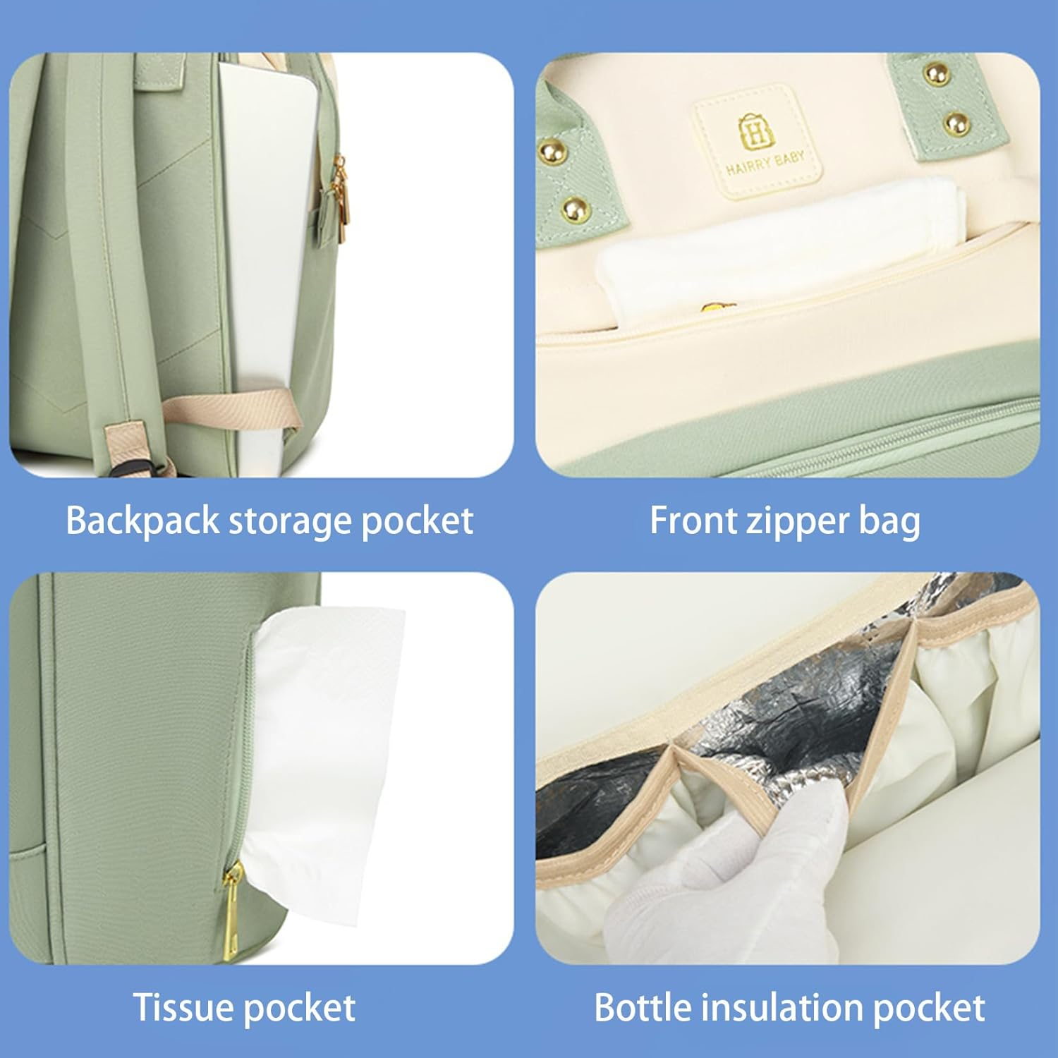 Diaper Bag Backpack Mommy Nappy Changing Bag Waterproof Travel Bags for Women - Black image number 4