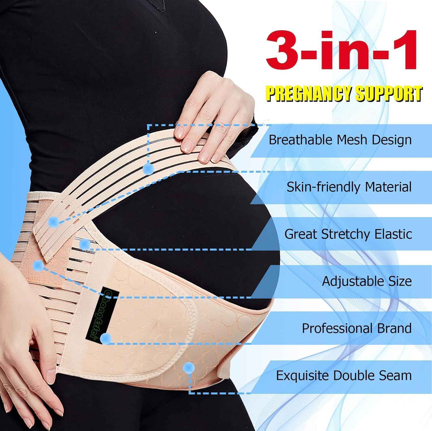 Pregnant Belly Retraction Strap, Pregnancy Support Strap, Breathable Abdominal Support Bracket for Abdominal, Pelvic, Lower Back and Back Pain, Adjustable 3-In-1 Maternity Belt(Xl) image number 2