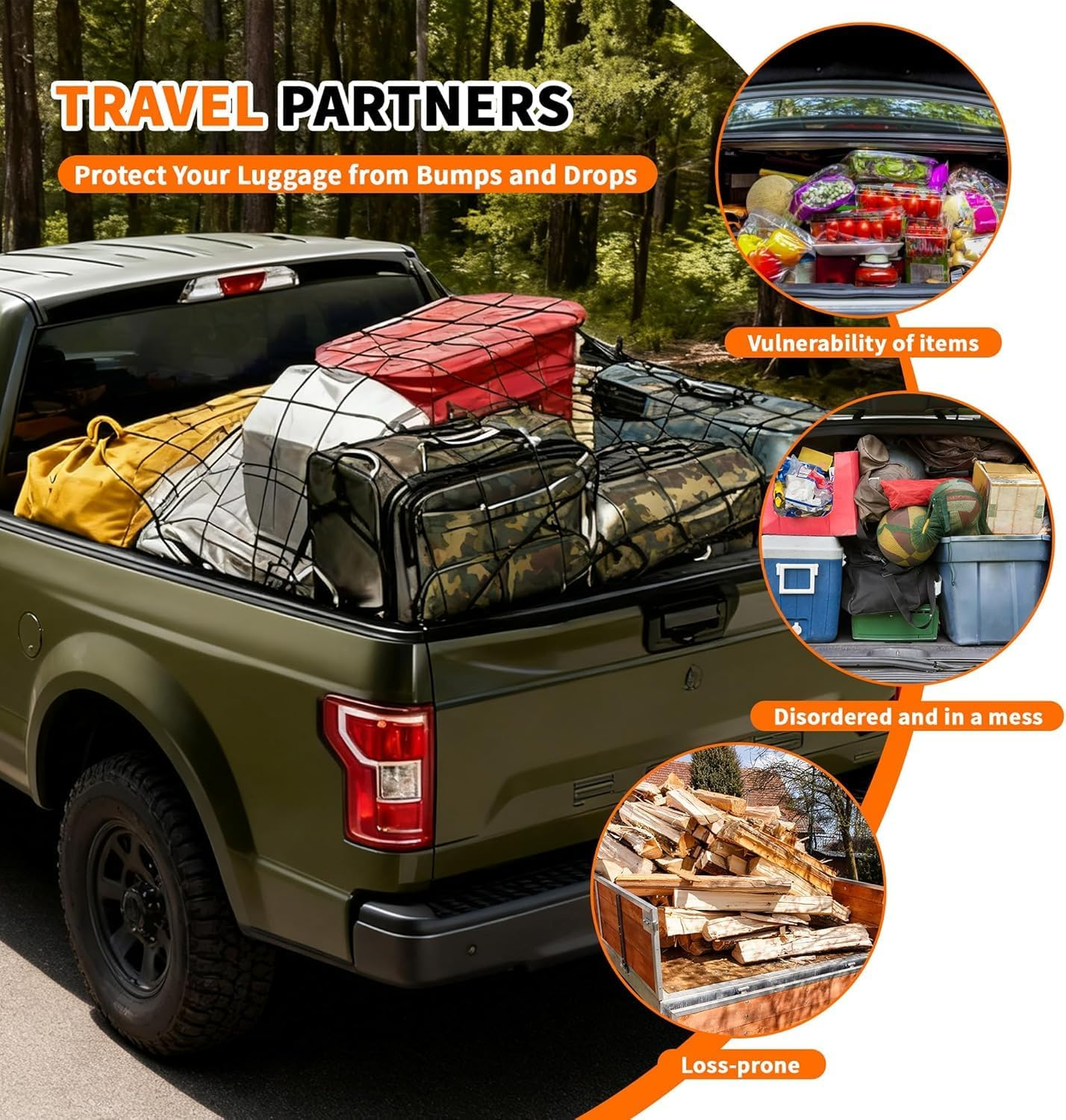 Cargo Net for Car Trunk, Elastic Car Net with 6 Hooks Elastic Single Layer Car Boot Net Storage Net for Pickup Universal Vehicle Van RV SUV 120&times;120Cm Extends to 214 X 214 Cm image number 3