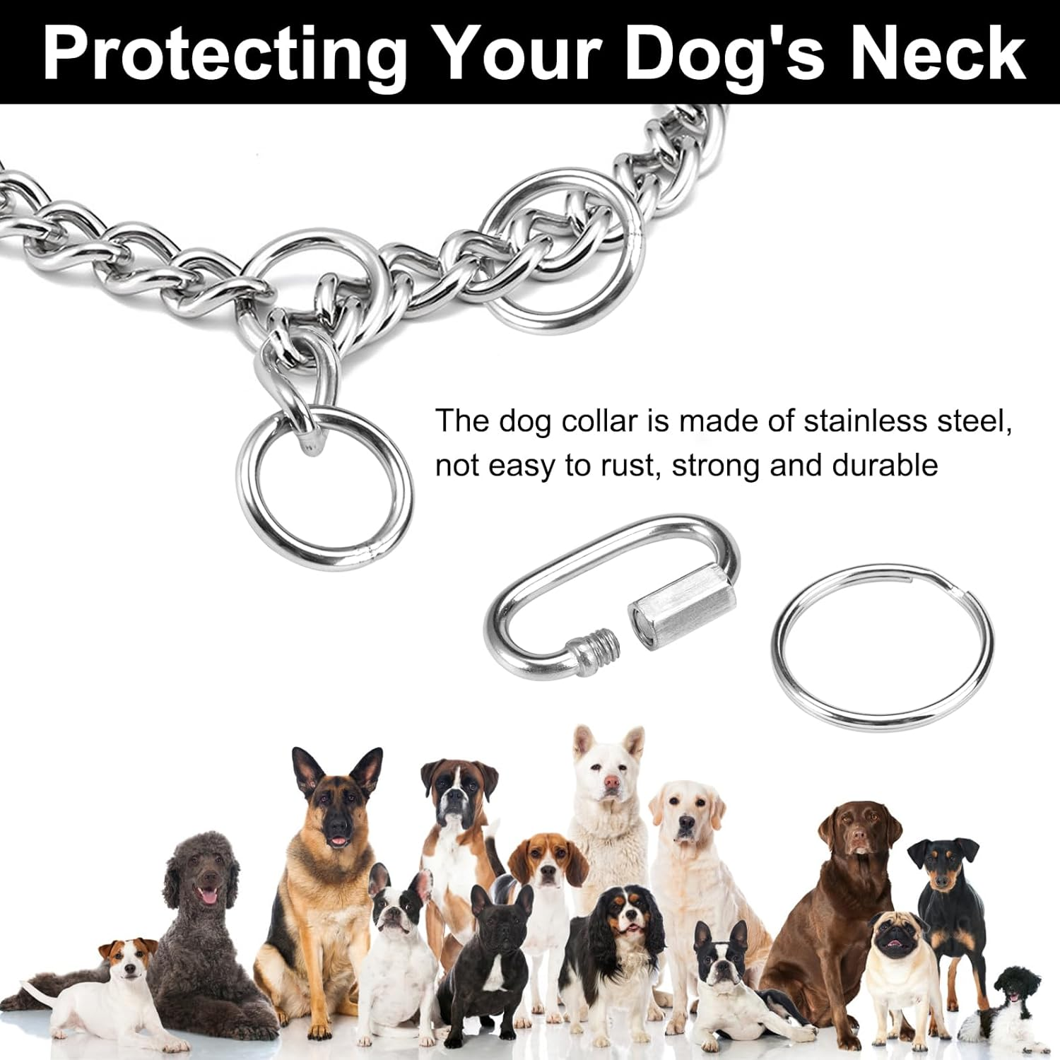 Dog Chain Collar, 65 Cm Dog Collar Chain, Adjustable Dog Chain with Secure Buckle, Dog Chain for Dog Training, Stainless Steel Dog Necklace, Metal Dog Collar for Walking image number 1