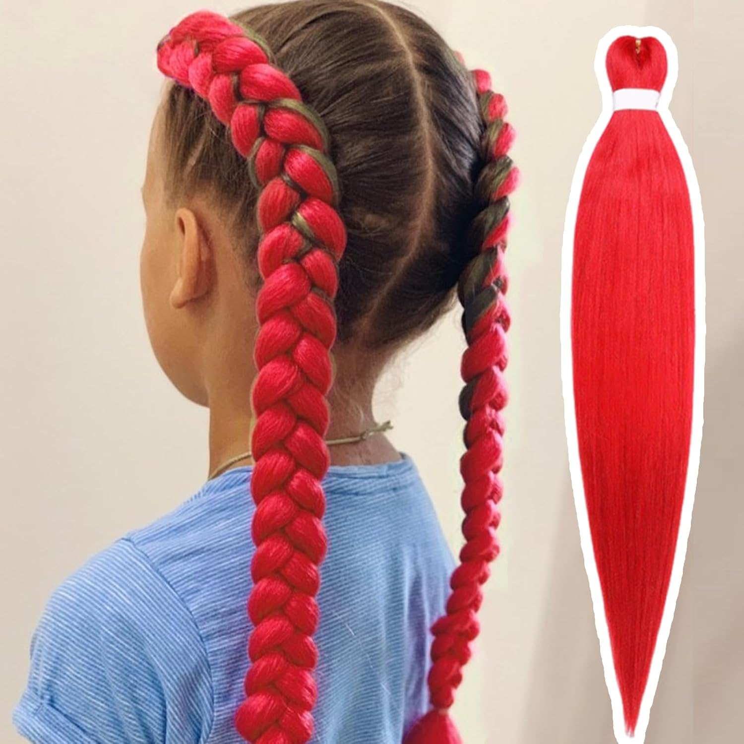 Red Braiding Hair,30 Inch 2PCS Red Hair Extensions for Braiding,Pre Stretched Braidings Hairs Anime Character Cosplay Wig 2025 Anime Cosplay Wig Hairs Braids Halloween Party Accessorie - Red image number 4