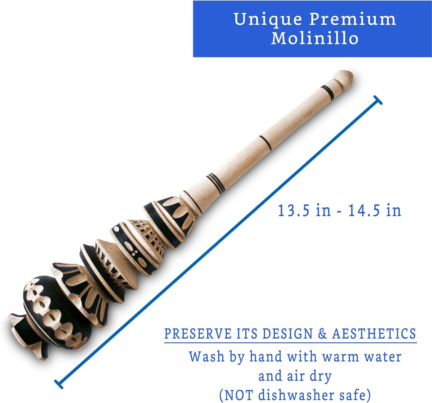 Authentic Artisanal Molinillo Hot Chocolate Frother (Large) - Handmade Wooden Whisk for Mexican Hot Chocolate - Molinillo Para Chocolate - Wooden Wisk - Traditional Mexican Cookware image number 2