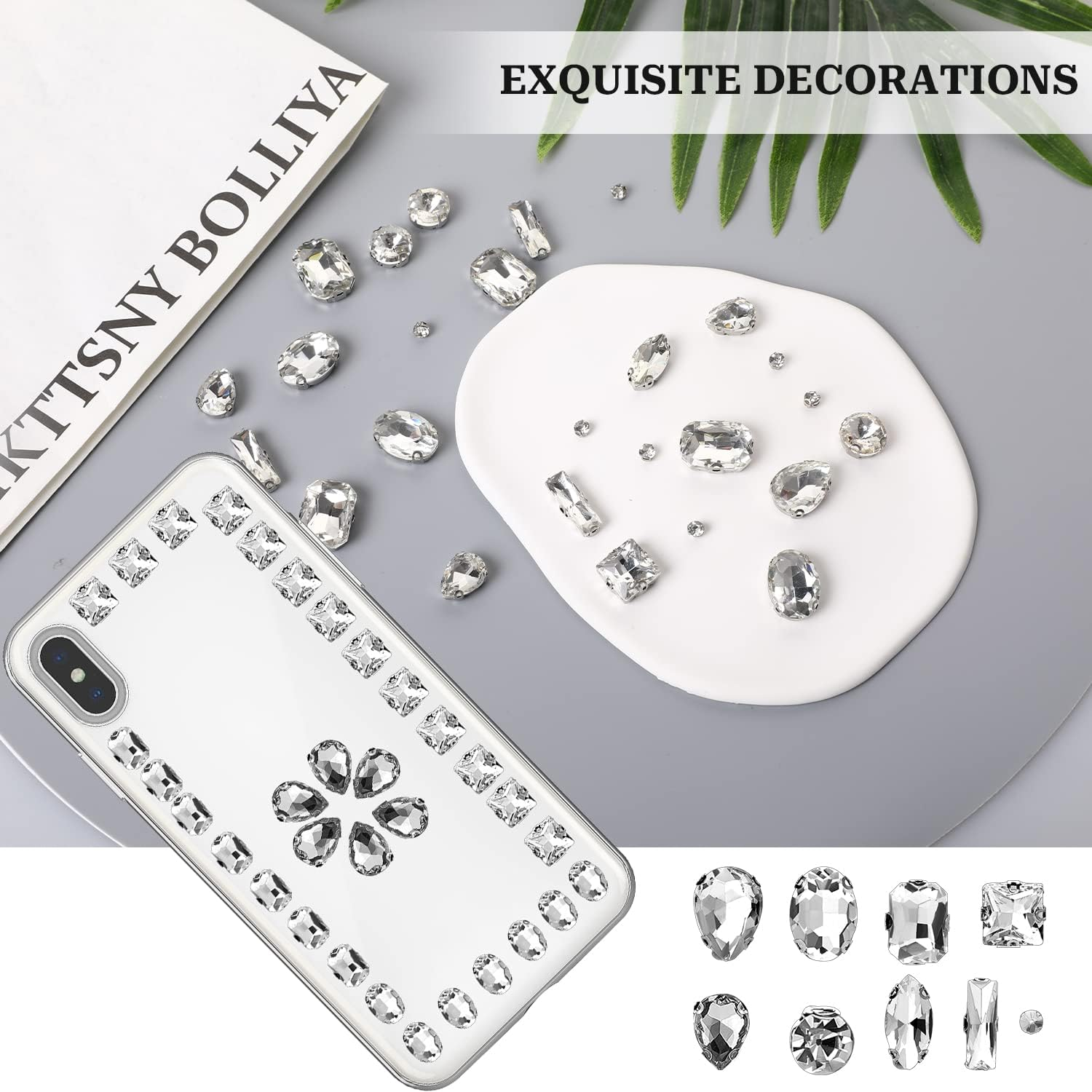 240 Pieces Sew on Rhinestones Glass Sew on Crystal Rhinestones Clear Gems Mix Shapes Metal Flatback Claw Rhinestones Gems for DIY Crafts Clothes Jewelry Making Shoes image number 2