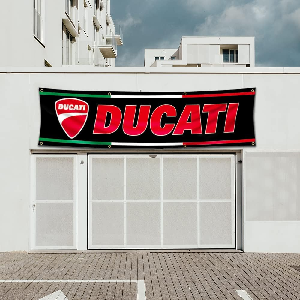 Flag Motorcycle Racing Car Banner (2X8Ft,Heavy Duty, Durable 150D Polyester) Brass Grommets for Outdoor Room Man Cave