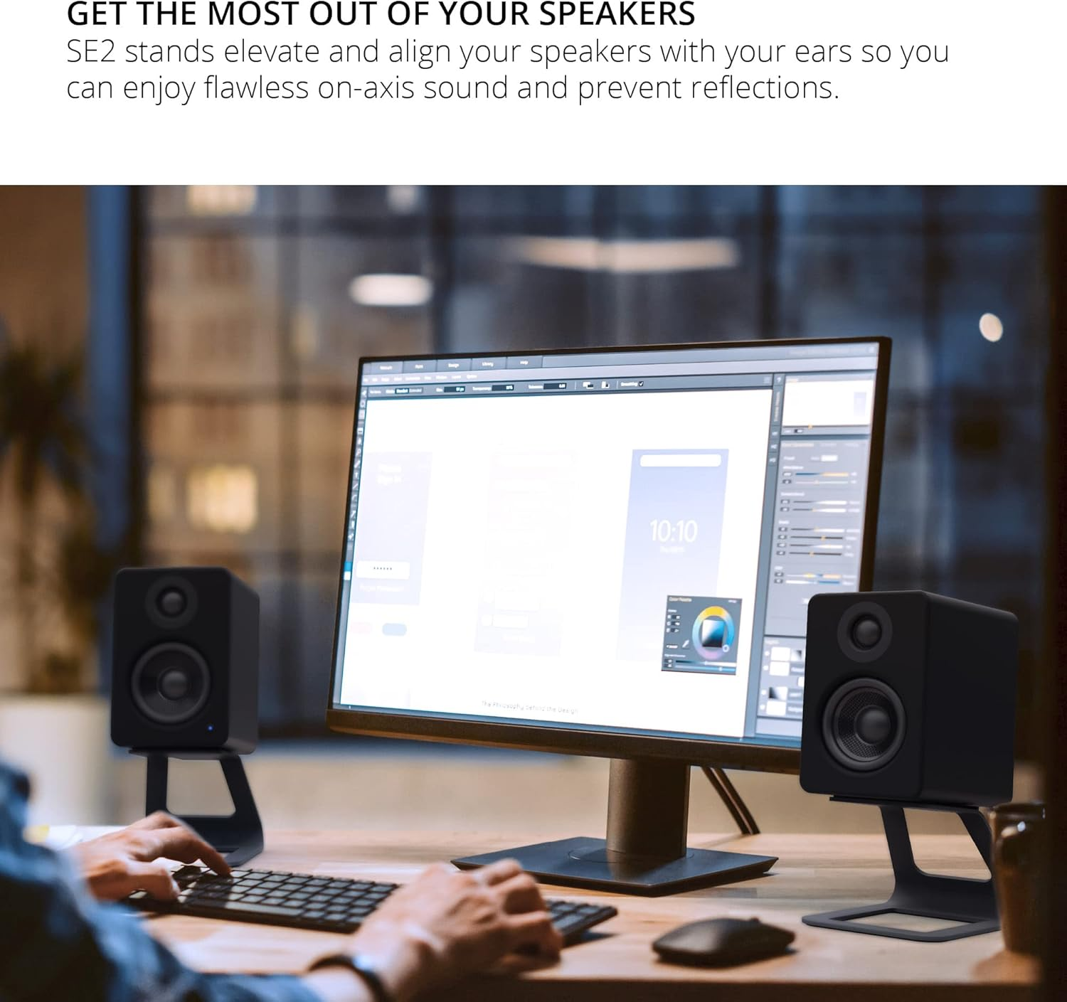 Kanto SE2 Elevated Desktop Speaker Stands for Small Speakers - Black, Pair image number 2