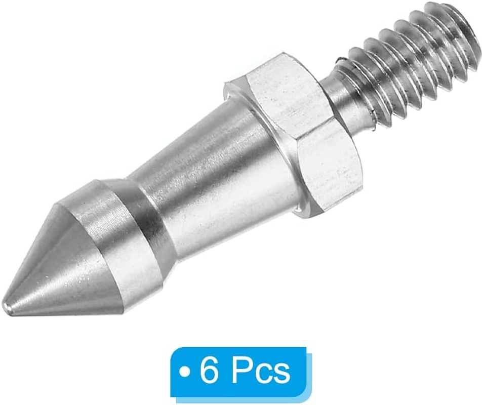 Uxcell 1/4 Inch Thread Tripod Spike, 6 Pack Camera Tripod Ground Spike Screw Stainless Steel Spike Mount Adapter for Monopod Style 2, Silver