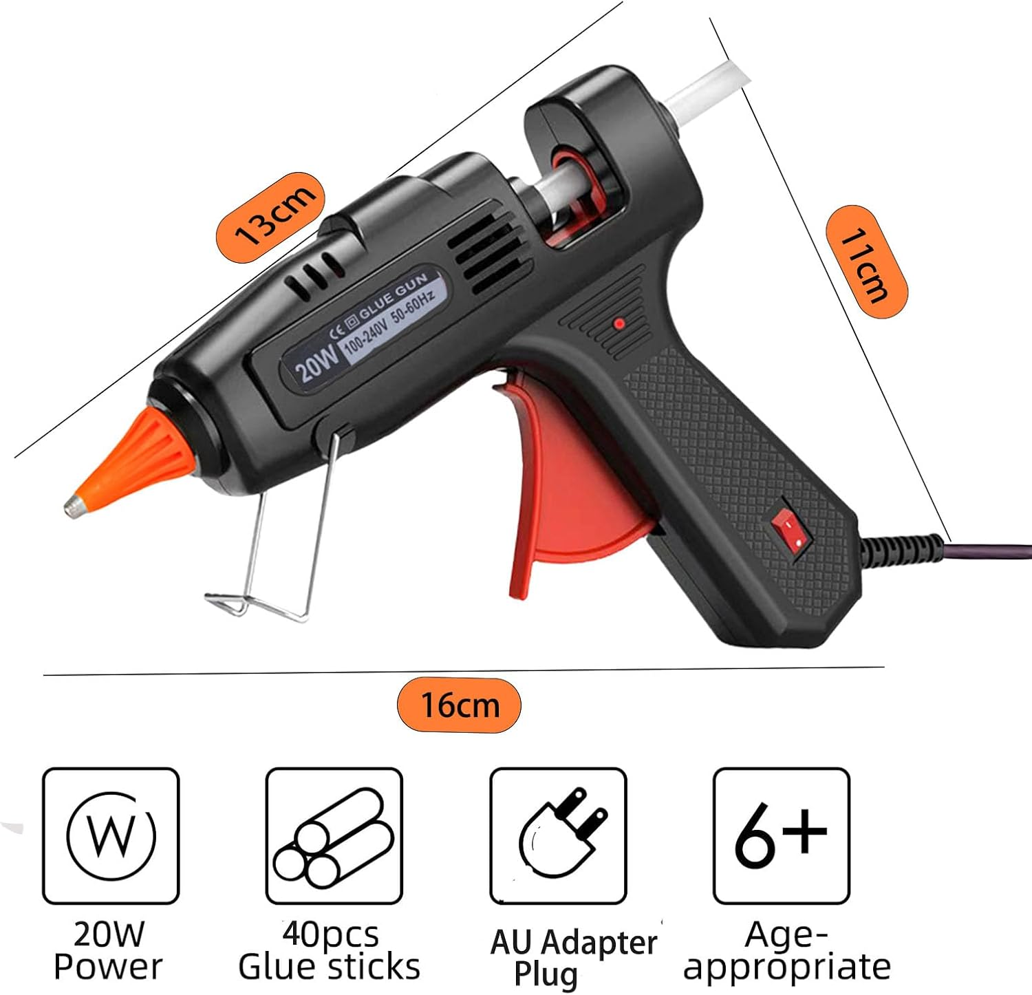 Hot Glue Gun Kit with 40 Glue Sticks(150Mm X 7Mm), 20W Fast Preheating Mini Hot Melt, High Temp for School Crafts DIY Arts and Quick Home Repairs, Black image number 6