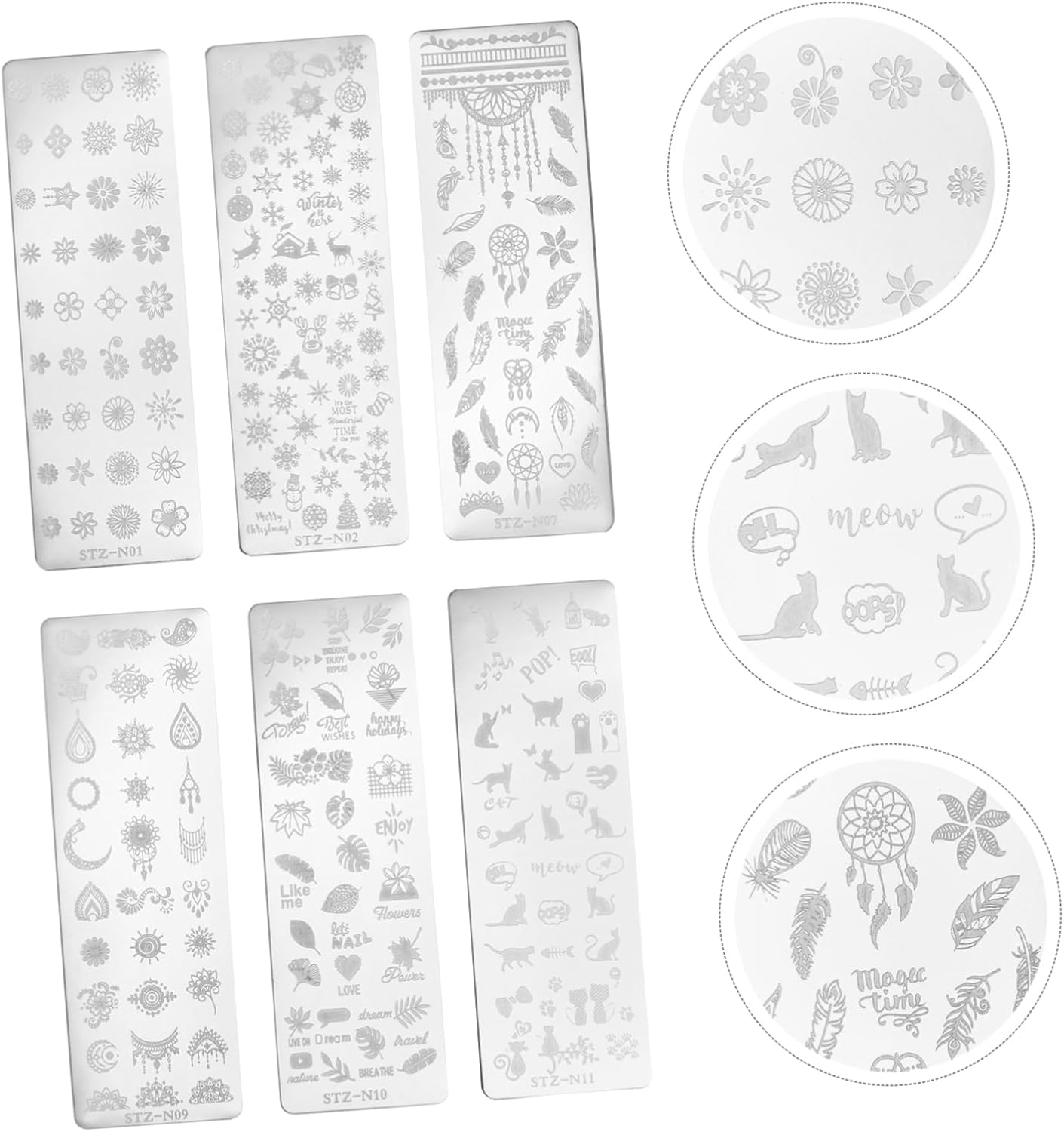 BATHVEVE 6Pcs Nail Art Stamping Plates Decorative Manicure Templates Nail Charms for Women image number 4