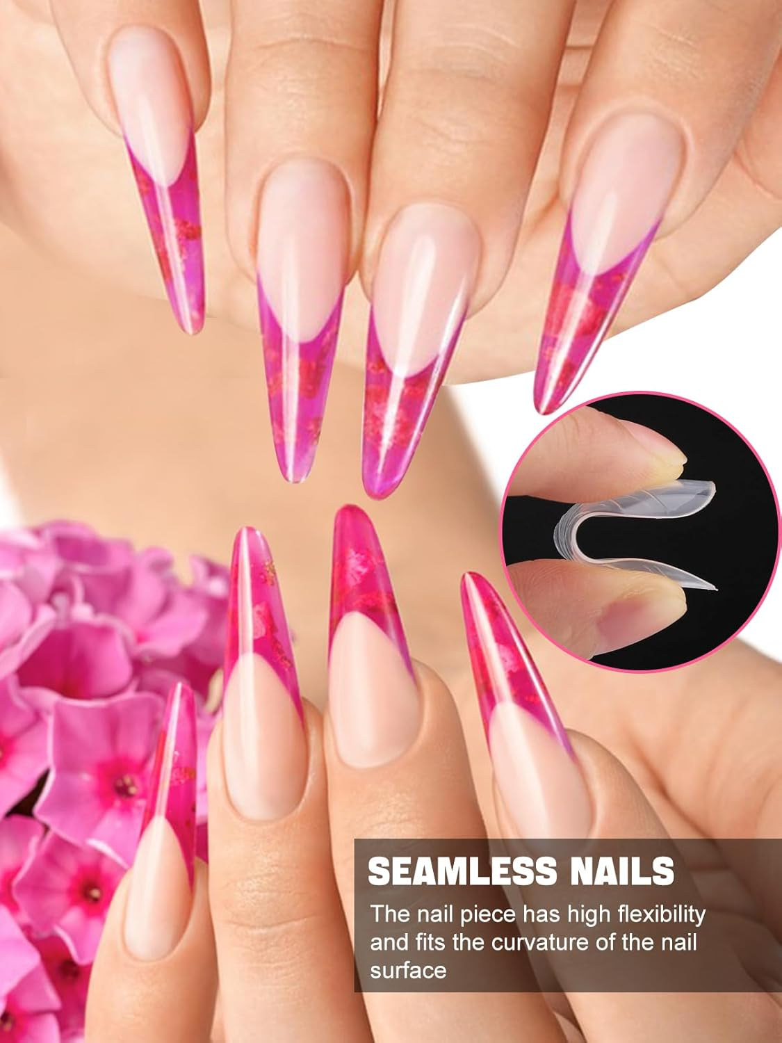 Nail Dual Forms for Poly Nail Gel EBANKU 120Pcs Stiletto Extension Gel Nail Molds Clear Acrylic Nail Tips, Full Cover Reusable Nail Forms for Builder Nail Gel Nail Art Design Salon&Diy image number 6