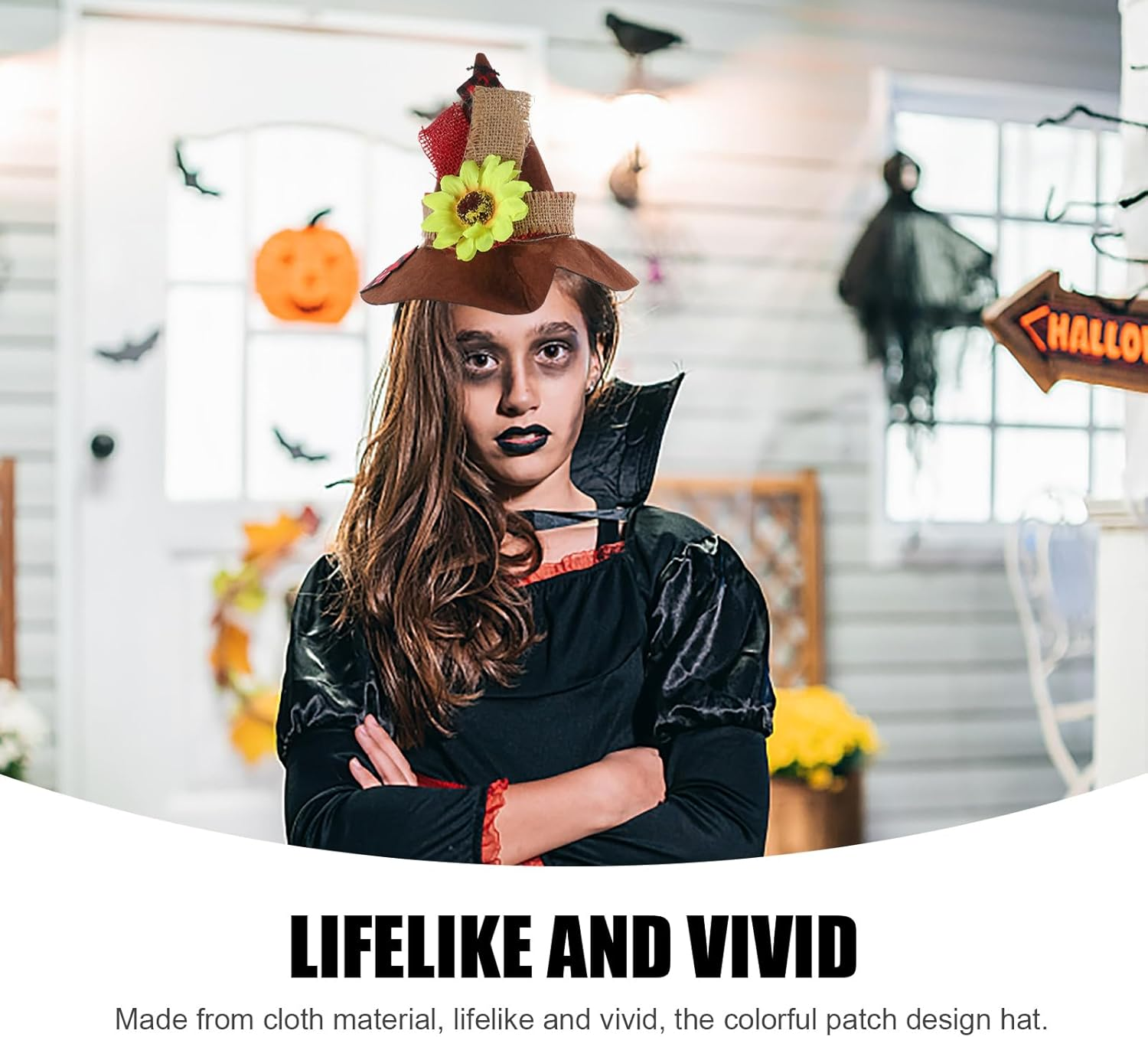 GANAZONO 4Pcs Halloween Straw Costume Accessories Includes Hat Wristbands Necklace for Adults for Carnival Theme Parties Festivals