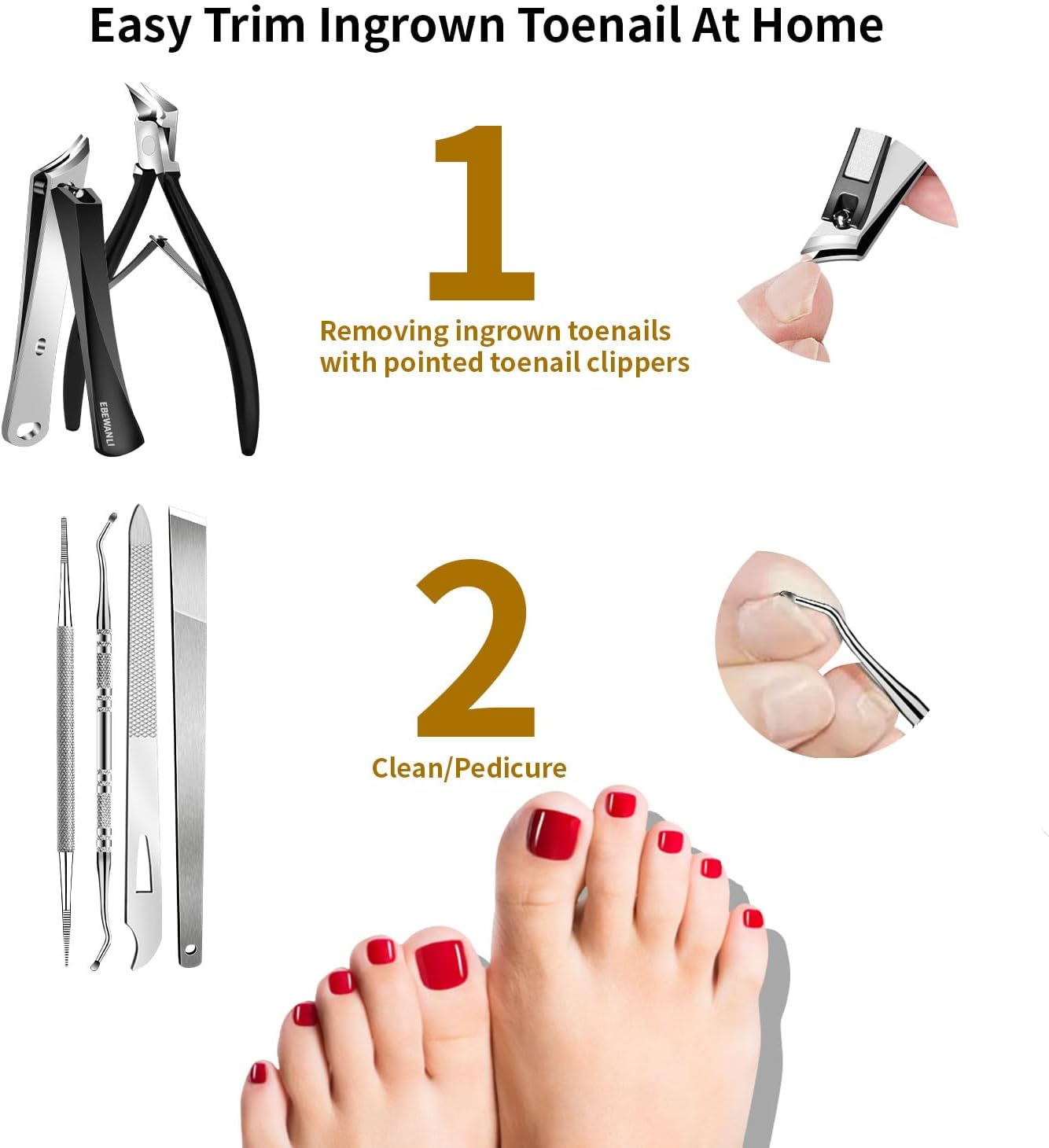 Ingrown Toenail Removal Kit, 6PCS Stainless Steel Toe Nail Kit, Straight Edge Oblique and Curved Slanted Nail Clippers Cutters for Ingrown Nails, Professional Pedicure Tool at Home image number 2