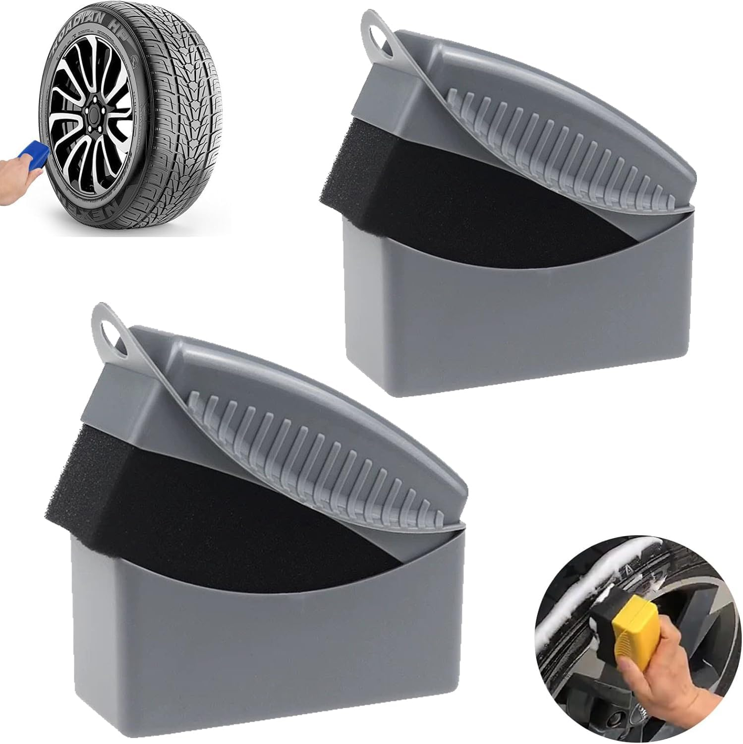 2 Pcs Car Wheel Waxing Sponge Tire Shine Applicator, Tire Dressing Applicator, Car Tire Shine Applicator Tire Shine Sponge Pad, Reusable Tire Polish Applicator (Blue)