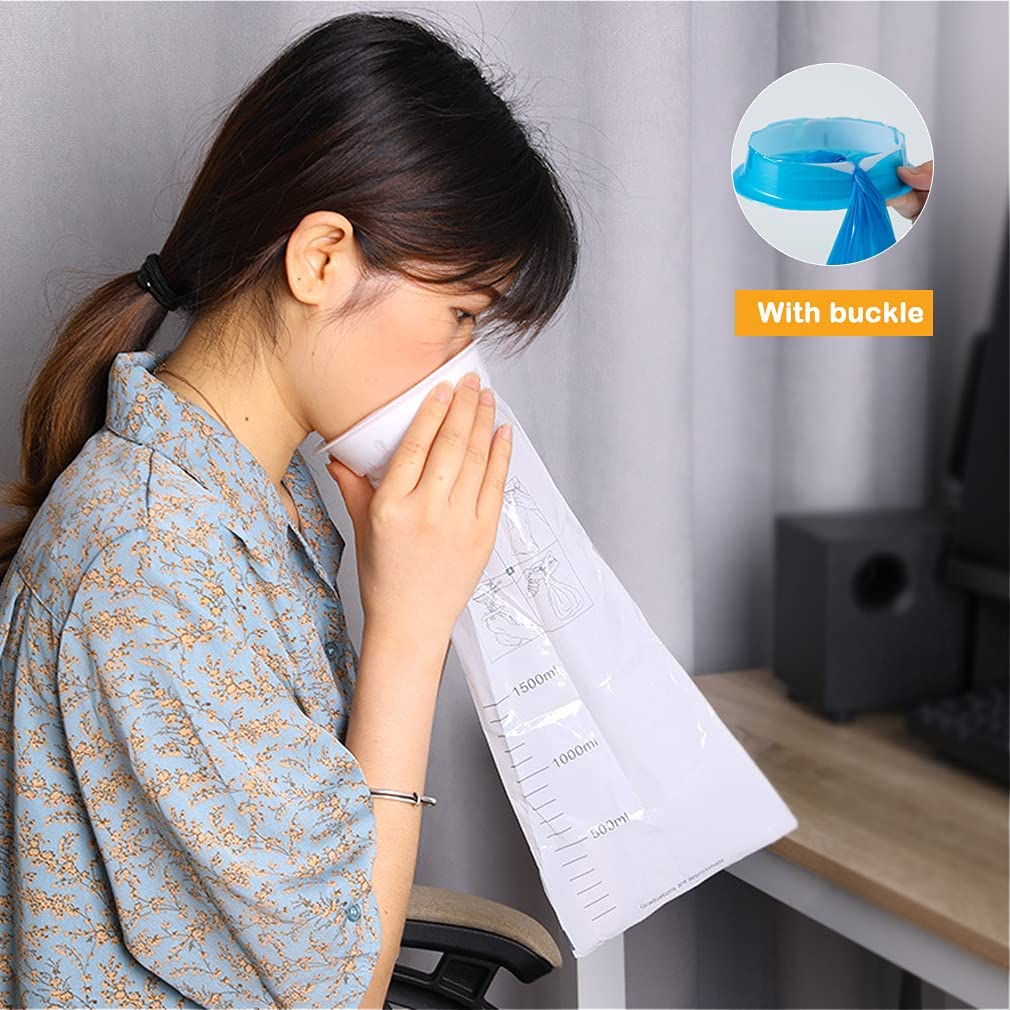Vomit Bags Disposable 10Pack, 1500Ml White High Density Emesis Bags with Snap - Perfect for Morning Sickness, Kids, Pregnant Women, Car Motion Sickness, Airsick