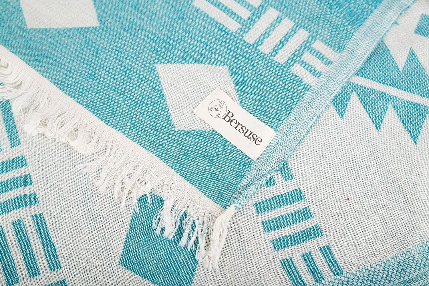 Bersuse 100% Cotton Belize XL Throw Blanket Turkish Towel - 75X90 Inches, Aqua image number 2