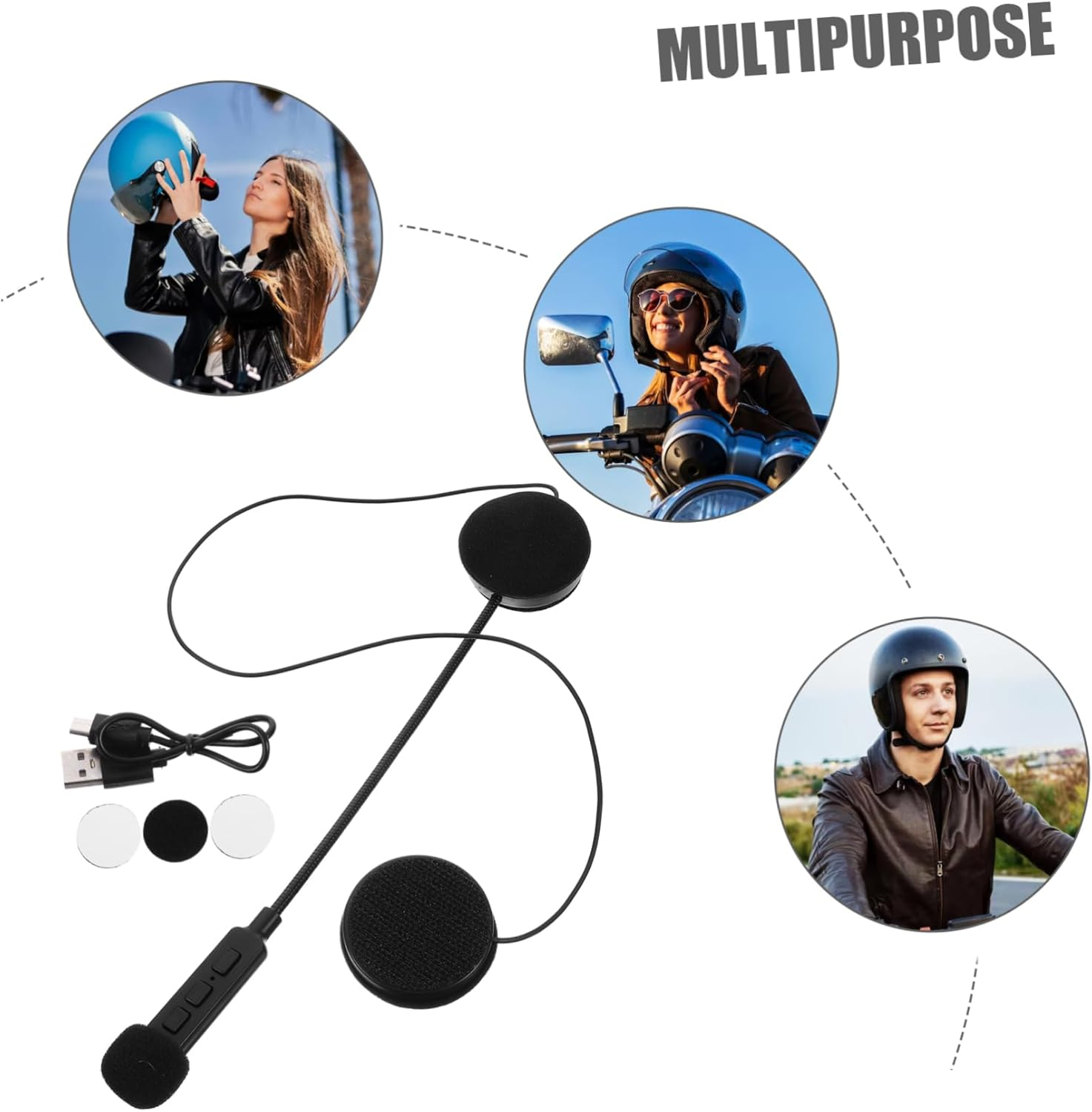 MERRYHAPY Motorcycle Helmet Headset In-Built Earphone Hands Wireless Communication Comfortable Fit Classic Design image number 1