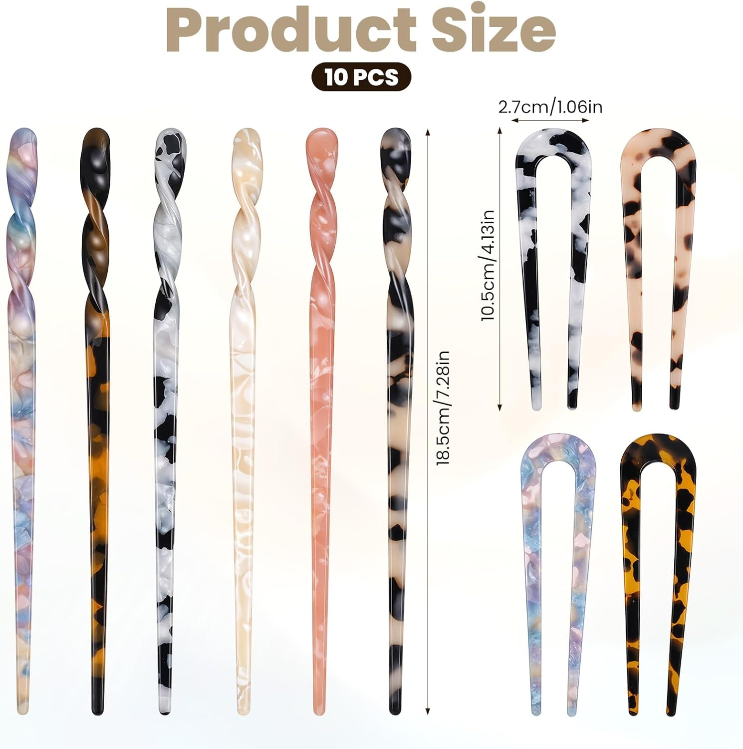 Acetate Hair Stick and U Shaped Hairpin, 6 Pieces Hair Sticks, 4 Pieces French Hair Pin Retro Hair Pins, Acrylic French Hair Pin, Vintage Hair Pins for Women Girls image number 3